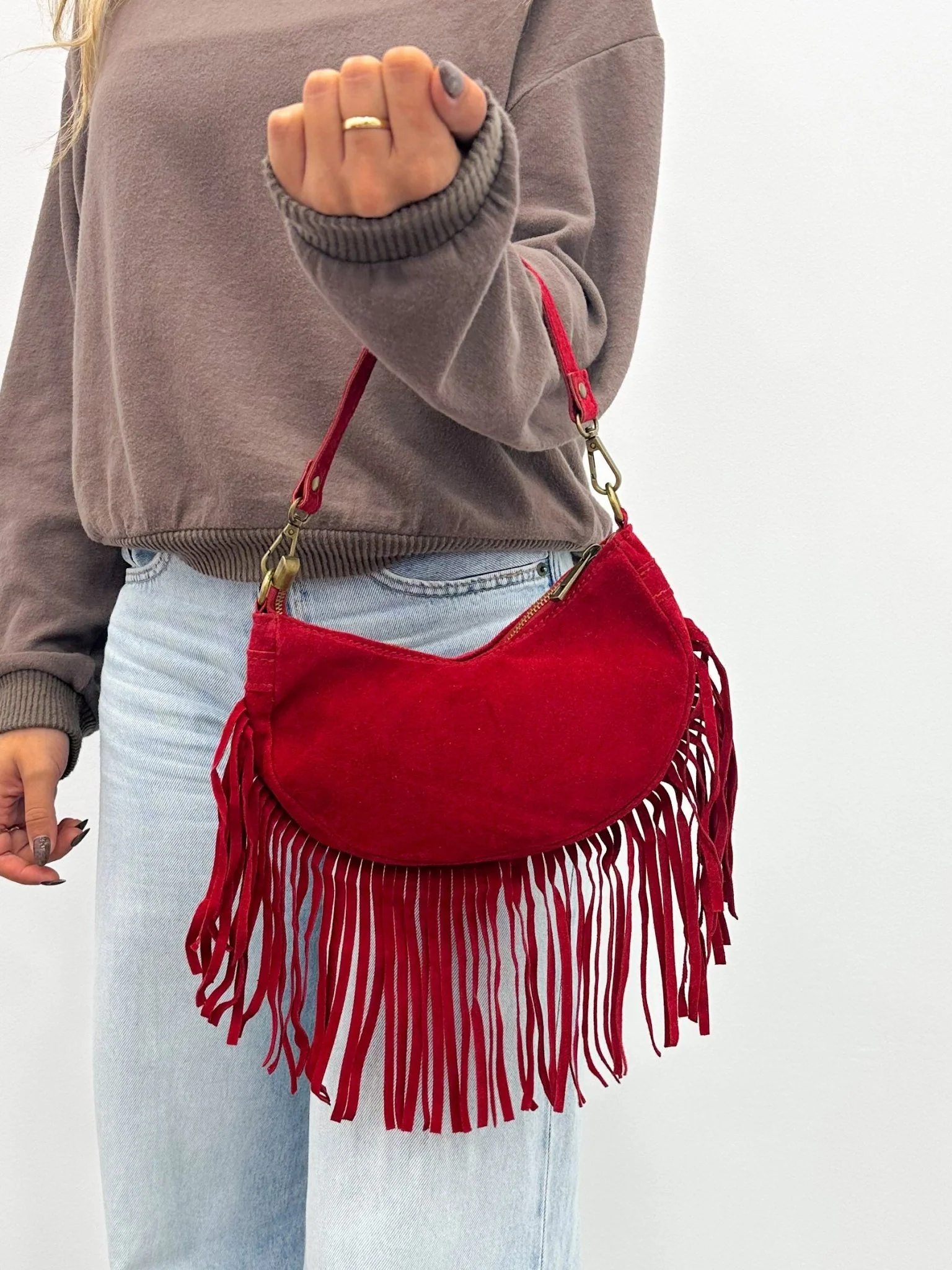 Bolso flecos piel rojo - Image 4