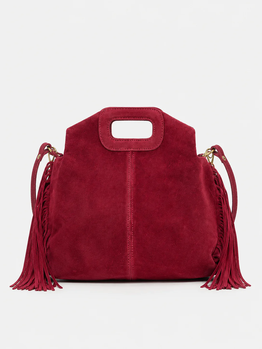Bolso liso piel flecos burdeos - Image 2