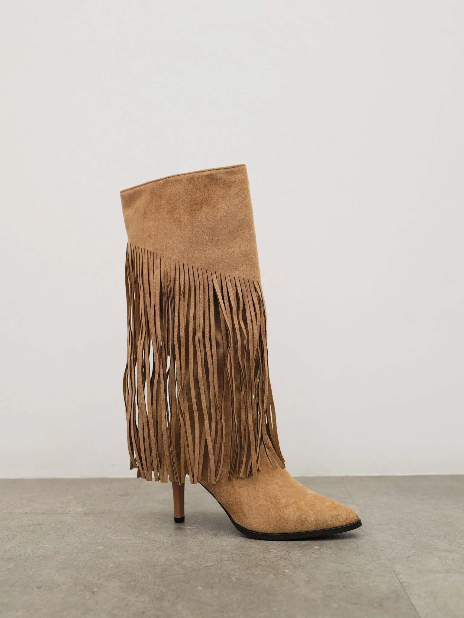 Botas flecos tacón fino beige - Image 4