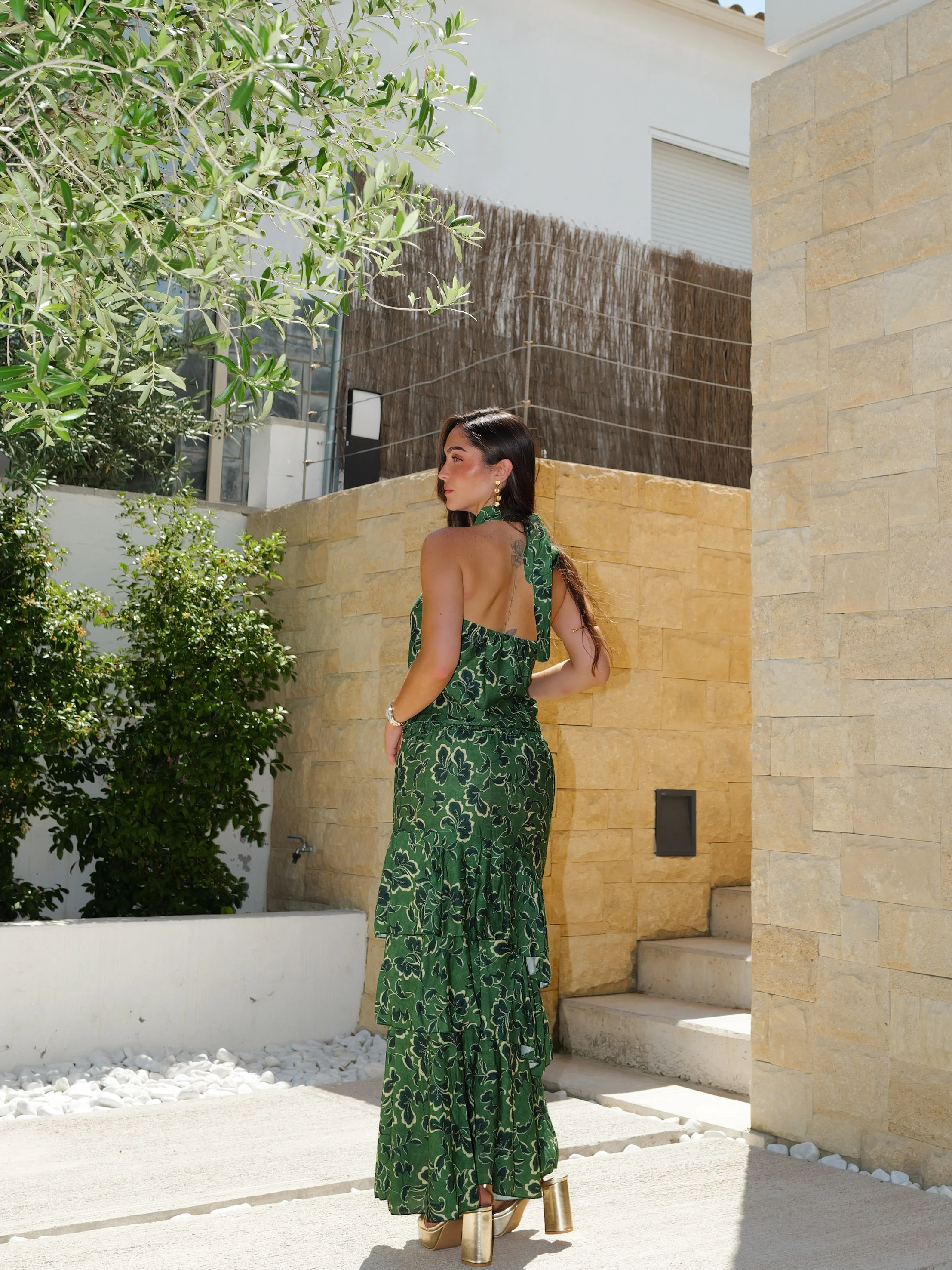 Conjunto halter estampado volantes verde - Image 3
