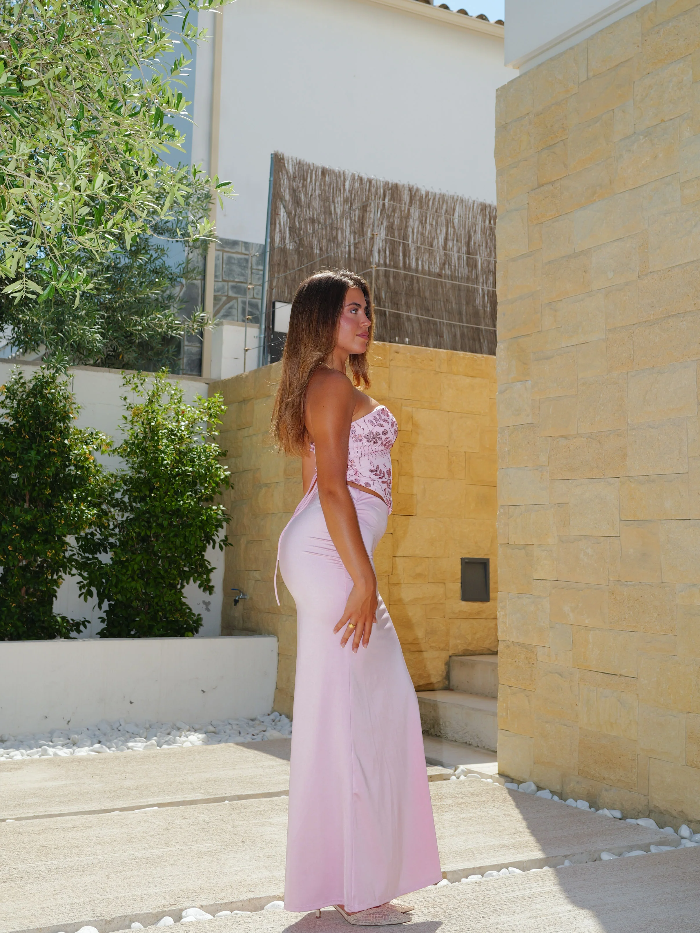 Conjunto top corsé detalles brillo rosa - Image 6
