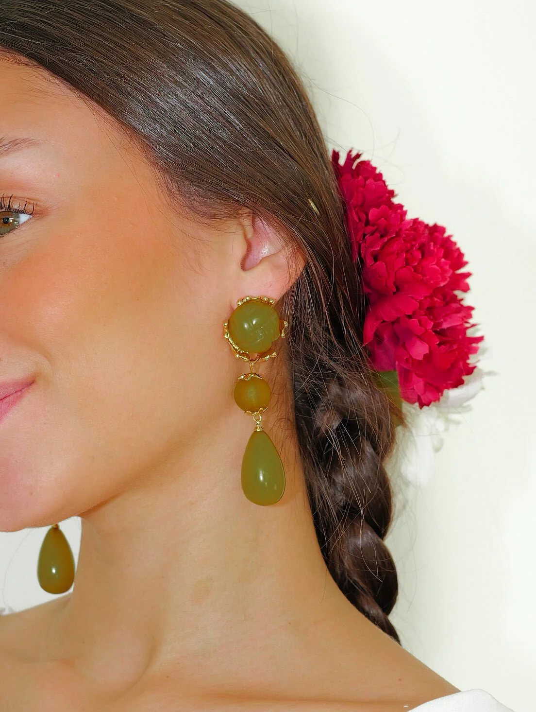 Pendientes cascada gota piedras verde - Image 2