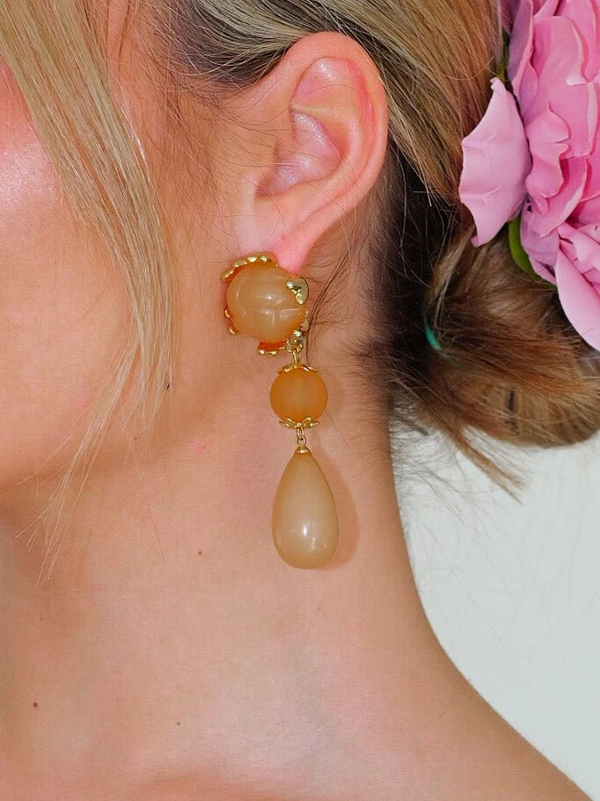 Pendientes cascada gota piedras amarillo - Image 2