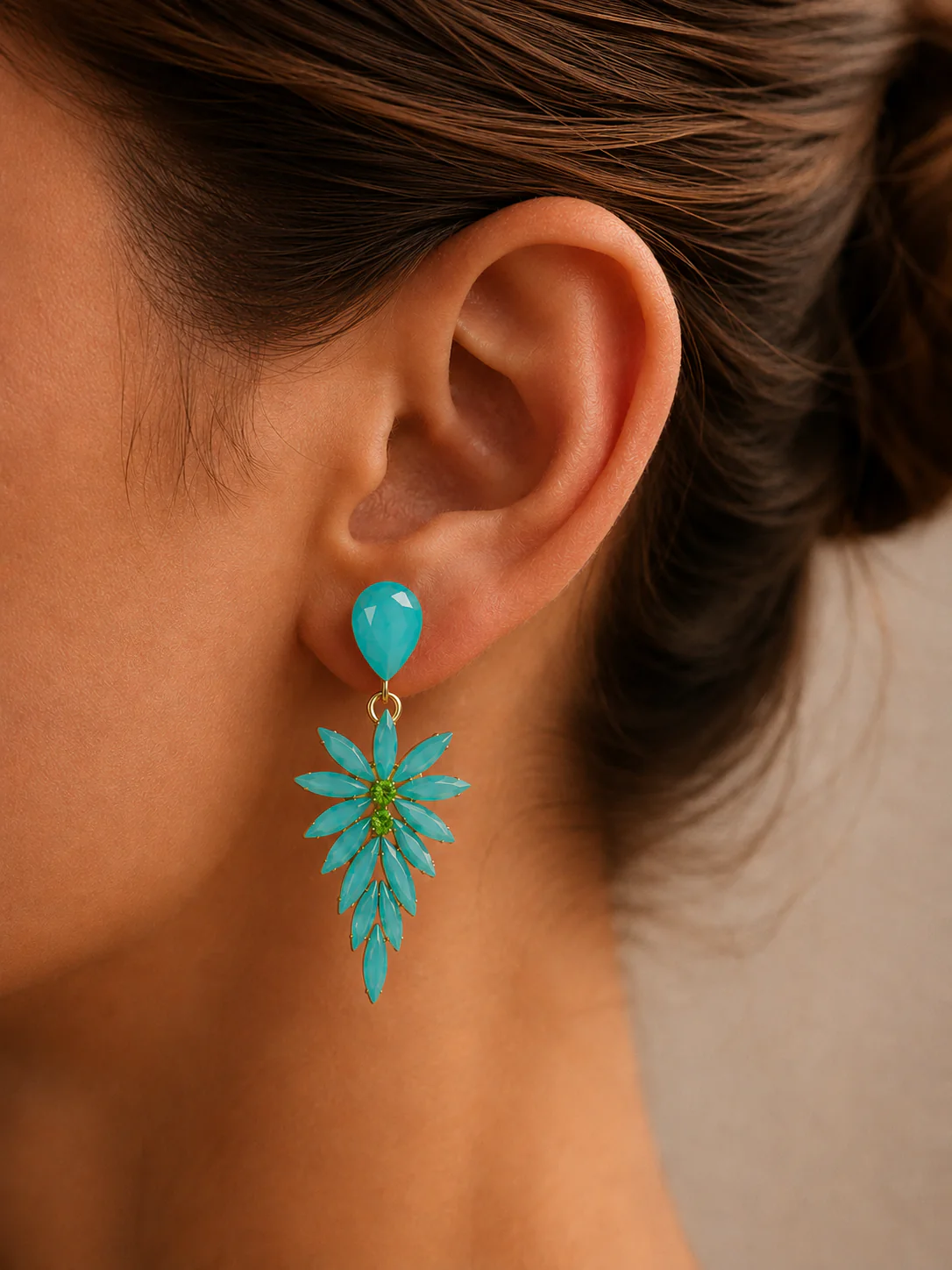 Pendientes hoja brillantes menta - Image 2