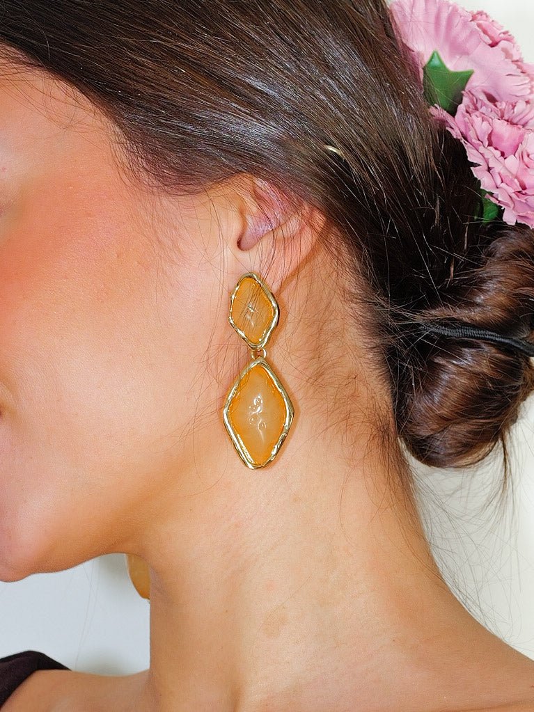 Pendientes rombos piedras amarillo - Image 2