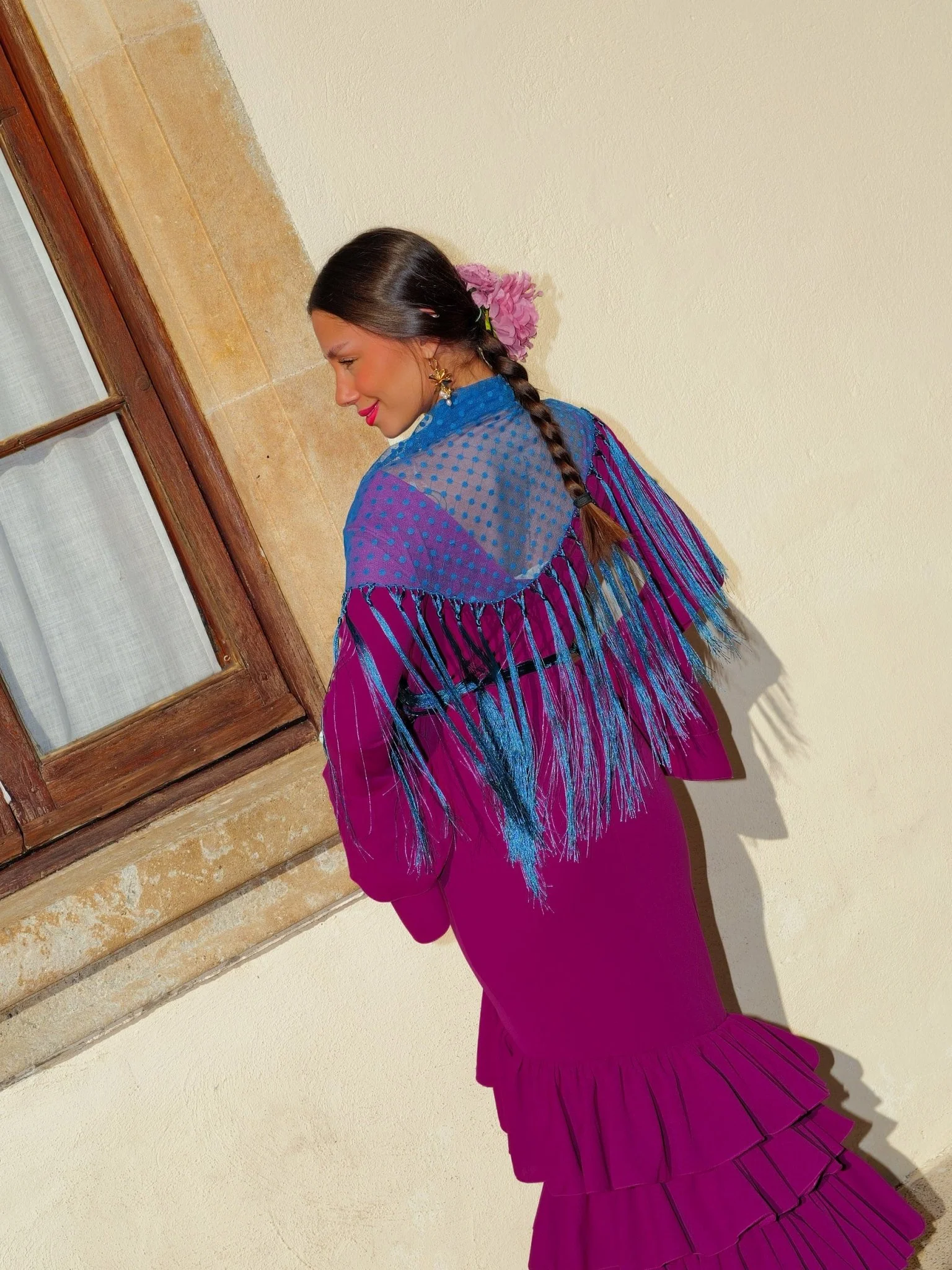 Traje flamenca asimetrico volantes cereza - Image 5