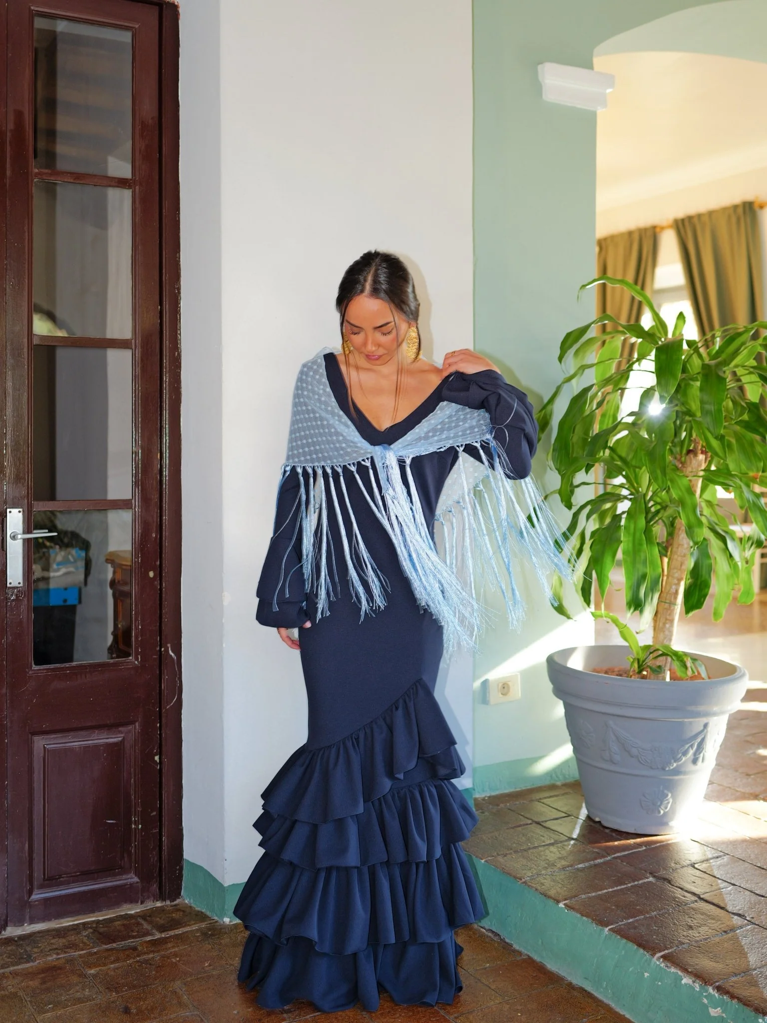 Traje flamenca asimetrico volantes marino - Image 2