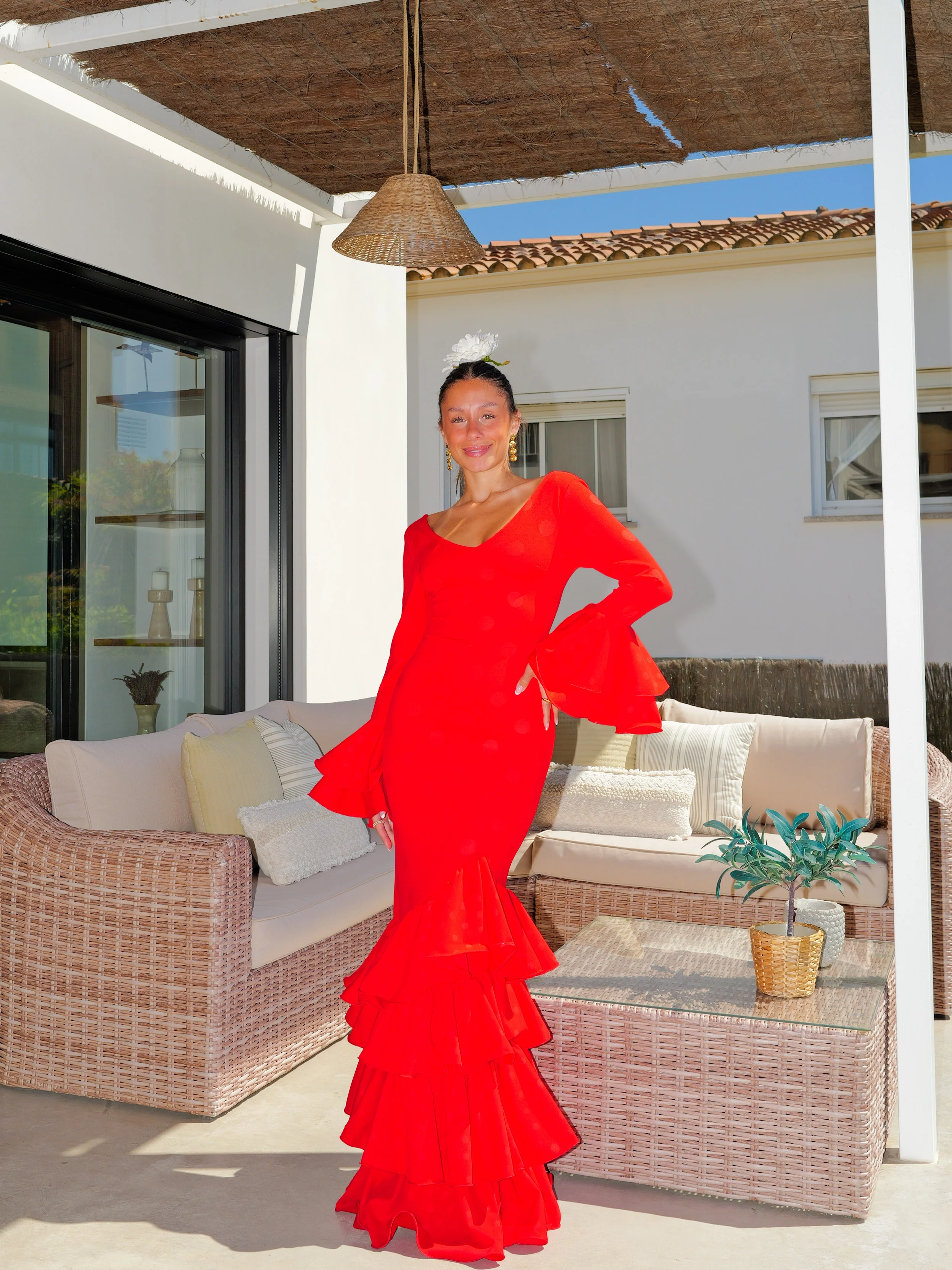 Traje flamenca volantes asimétrico lunares rojo - Image 4