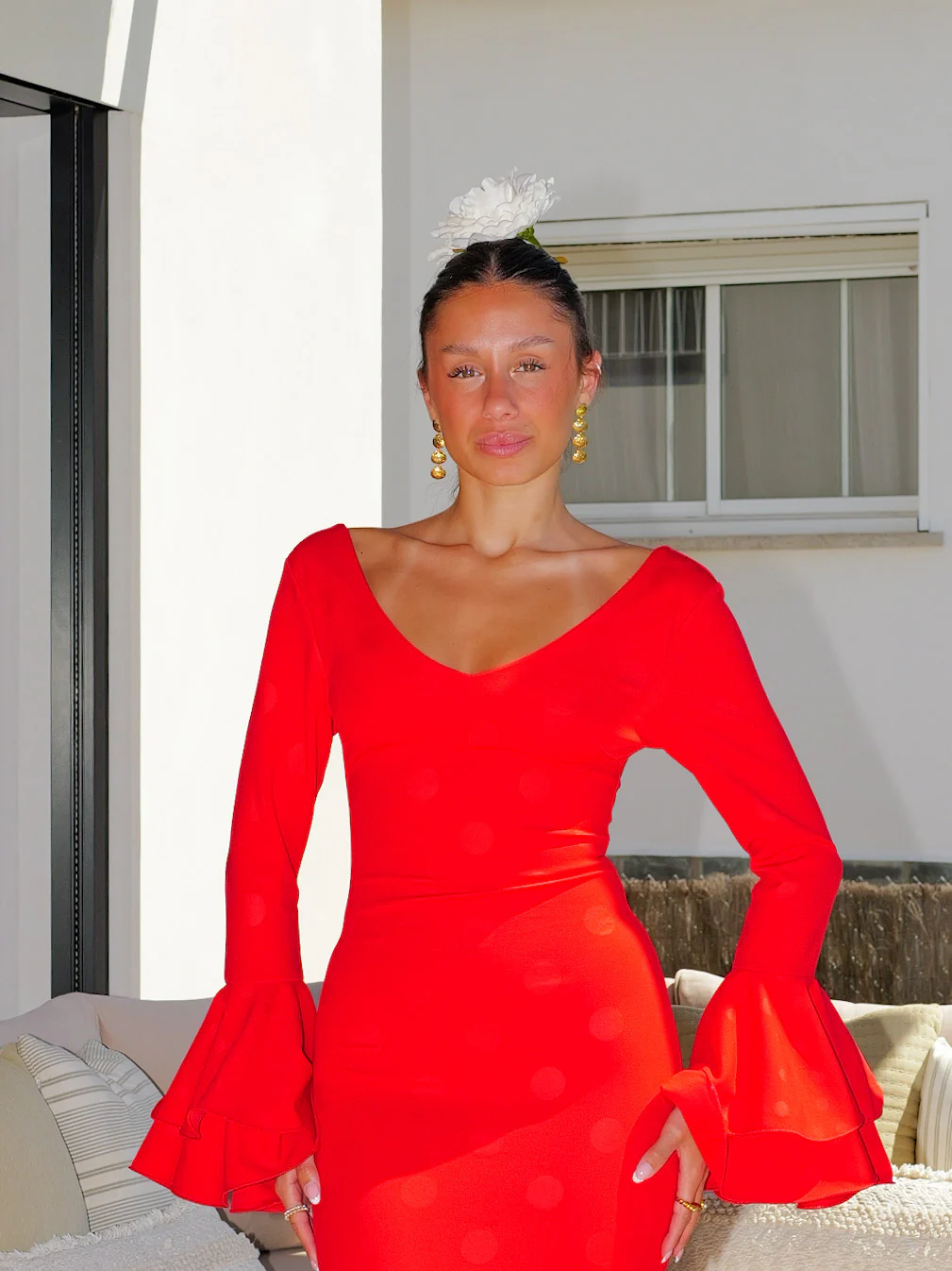 Traje flamenca volantes asimétrico lunares rojo - Image 5