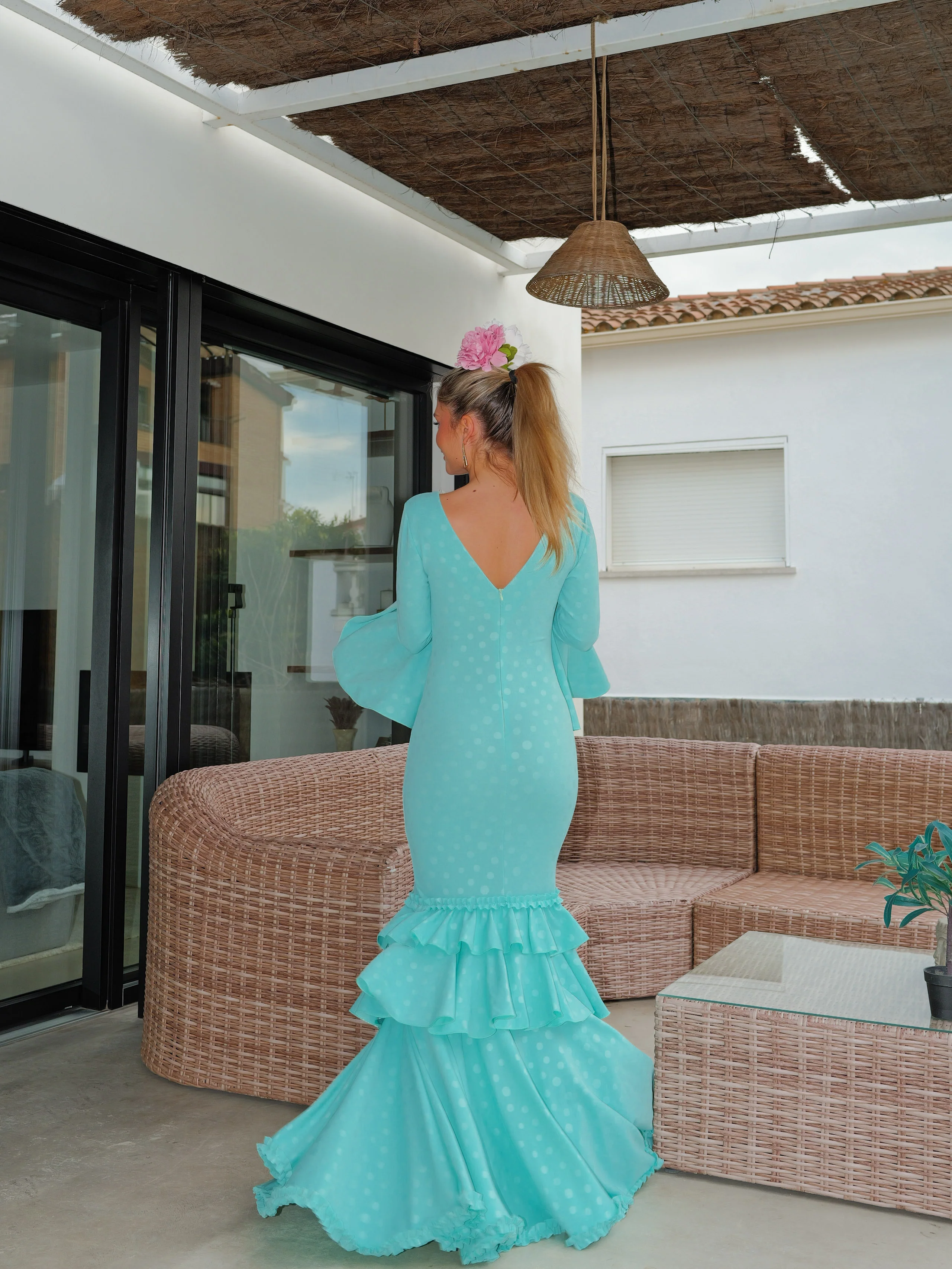 Traje flamenca volantes lunares celeste - Image 3