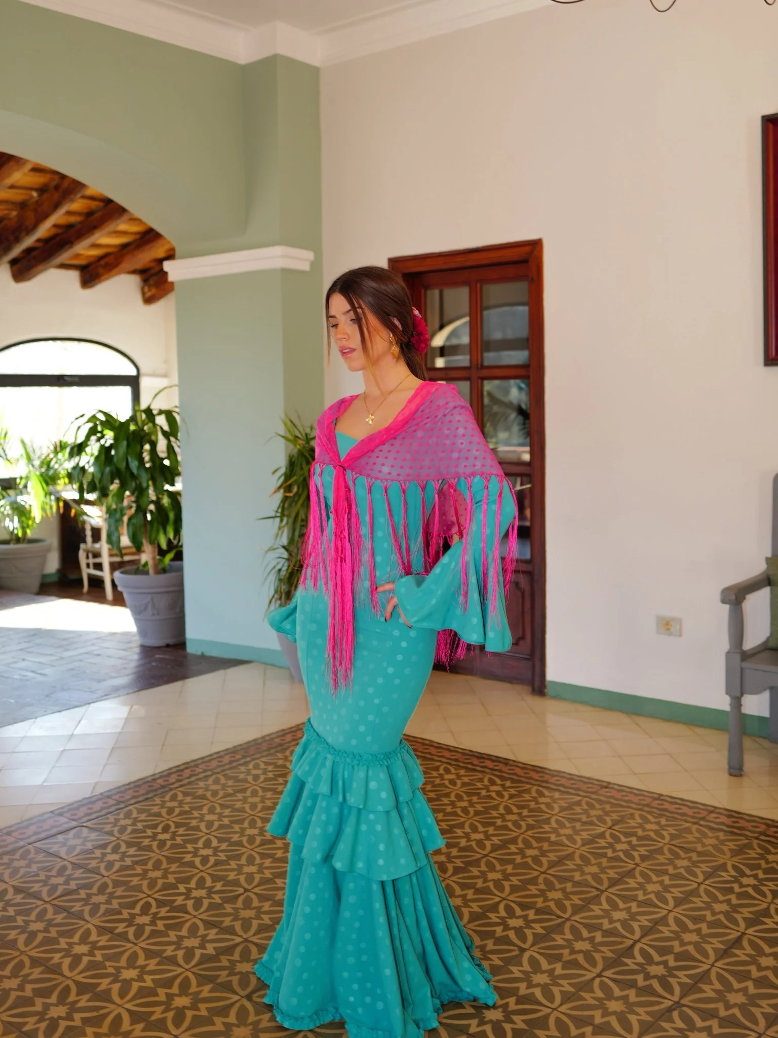 Traje flamenca volantes lunares turquesa - Image 2
