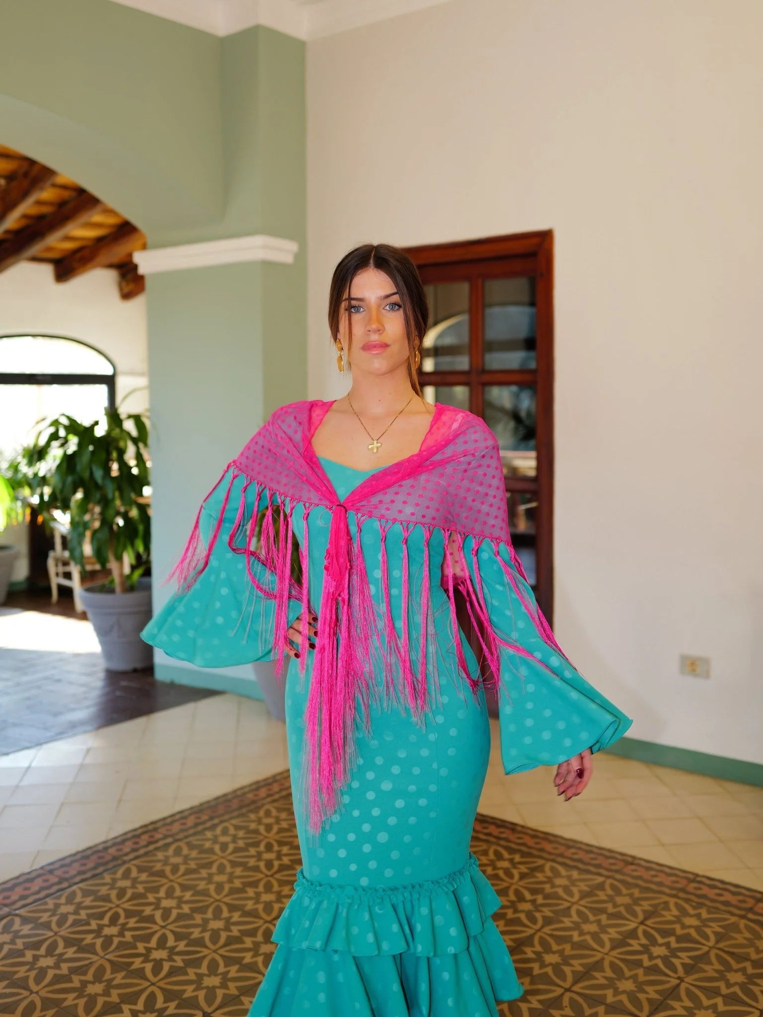 Traje flamenca volantes lunares turquesa - Image 3