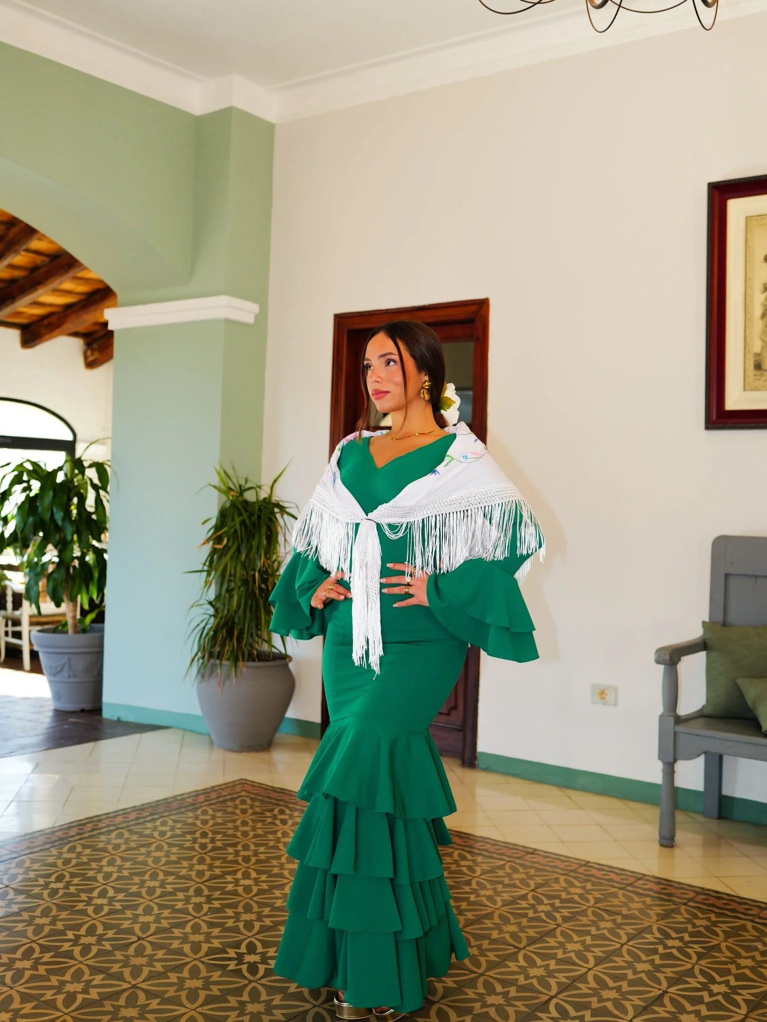 Traje flamenca volantes verde - Image 3