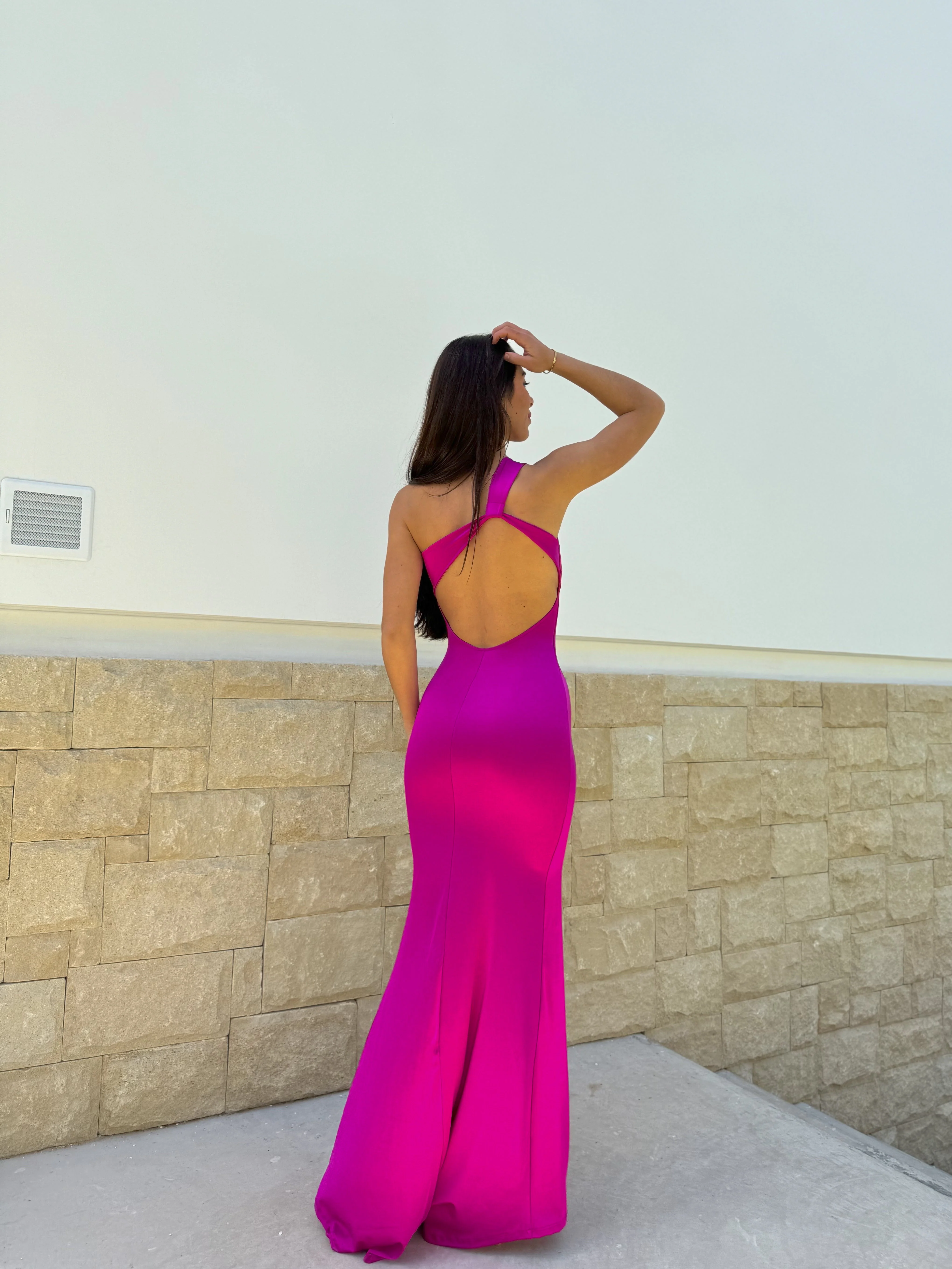 Vestido asim espalda nudo fucsia - Image 4