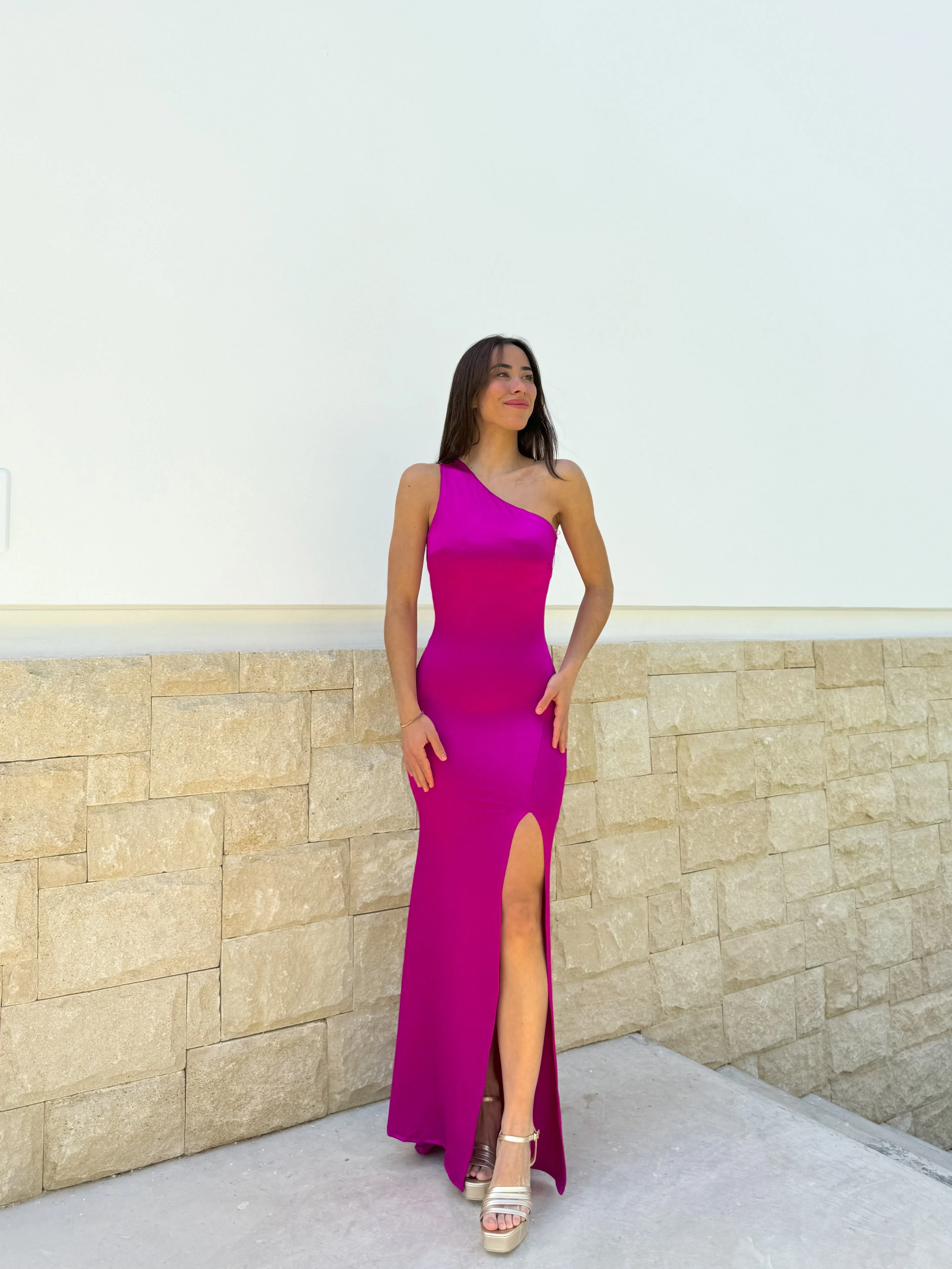 Vestido asim espalda nudo fucsia - Image 5