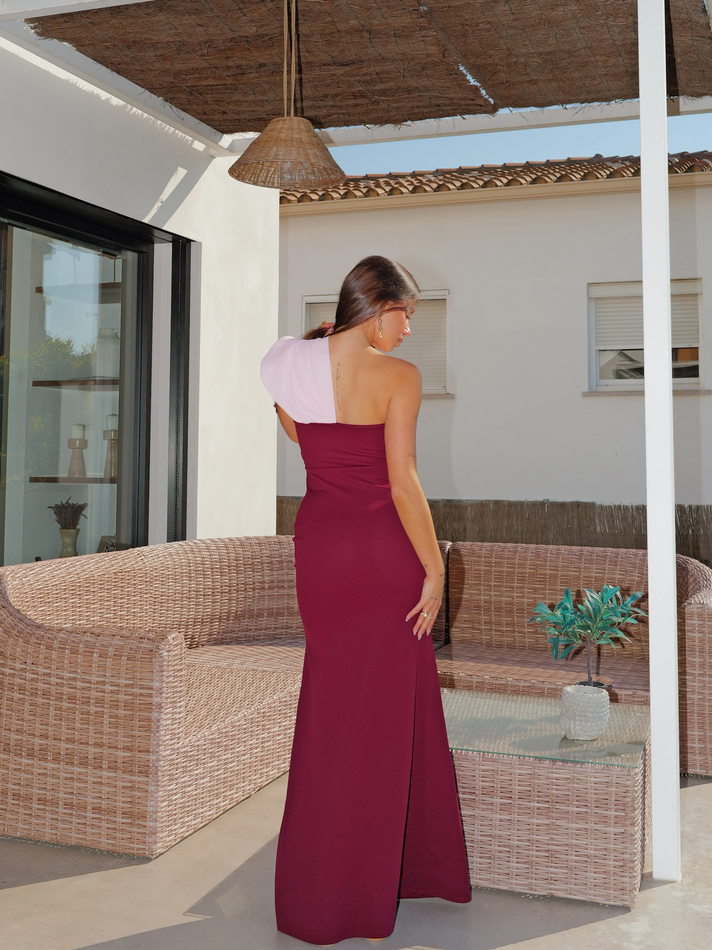 Vestido asim manga multi burdeos - Image 11