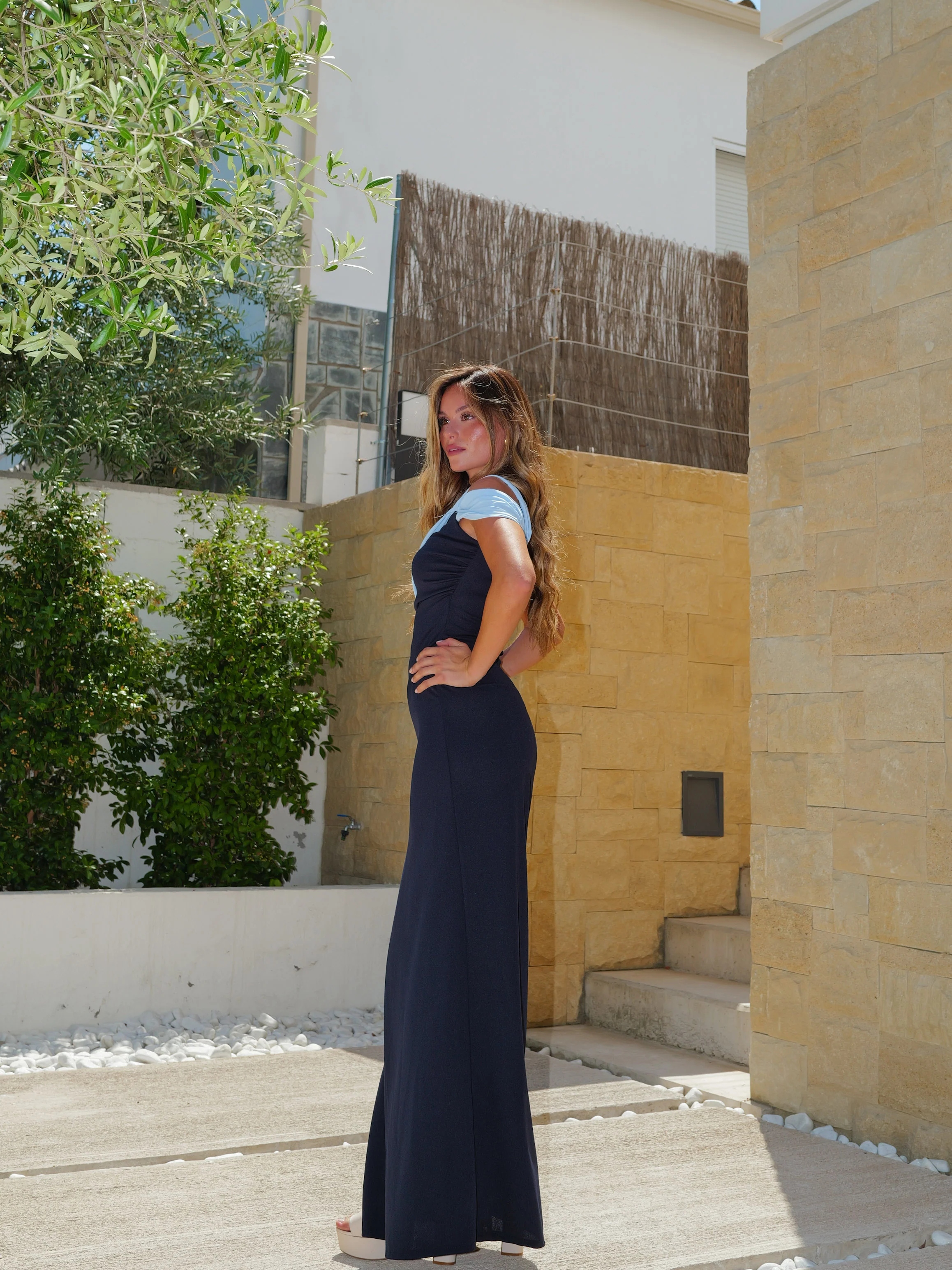 Vestido asim nudo bicolor marino - Image 3