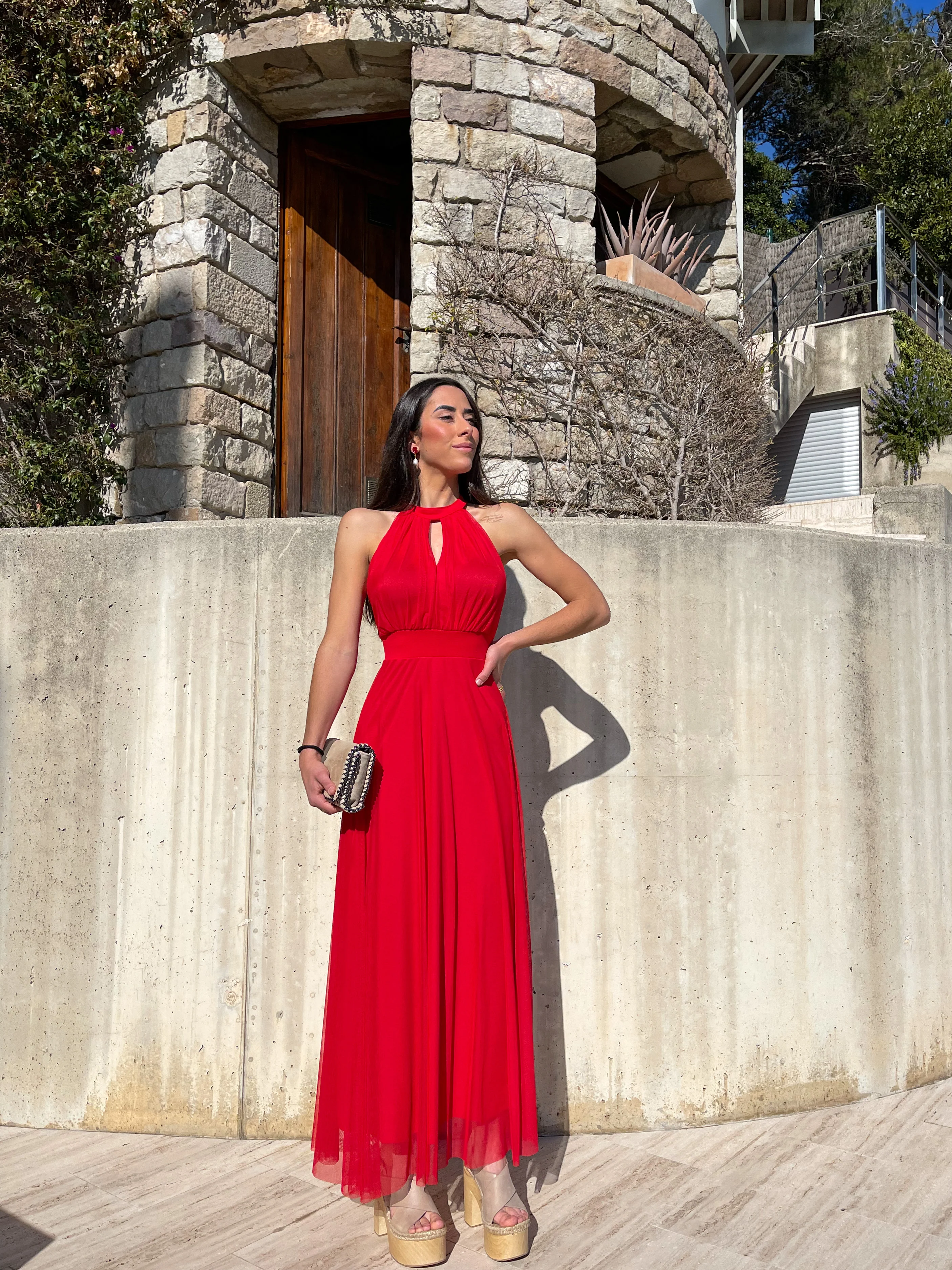 Vestido banda halter tulle rojo - Image 3
