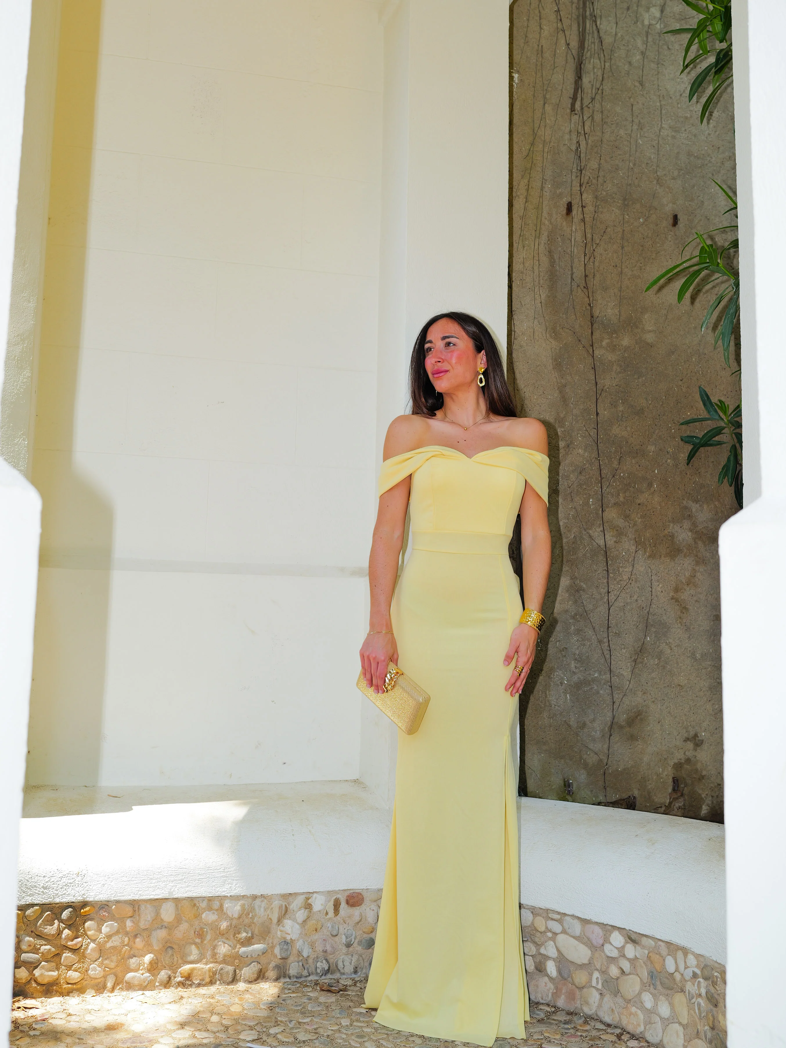 Vestido bardot efecto lazo amarillo - Image 7