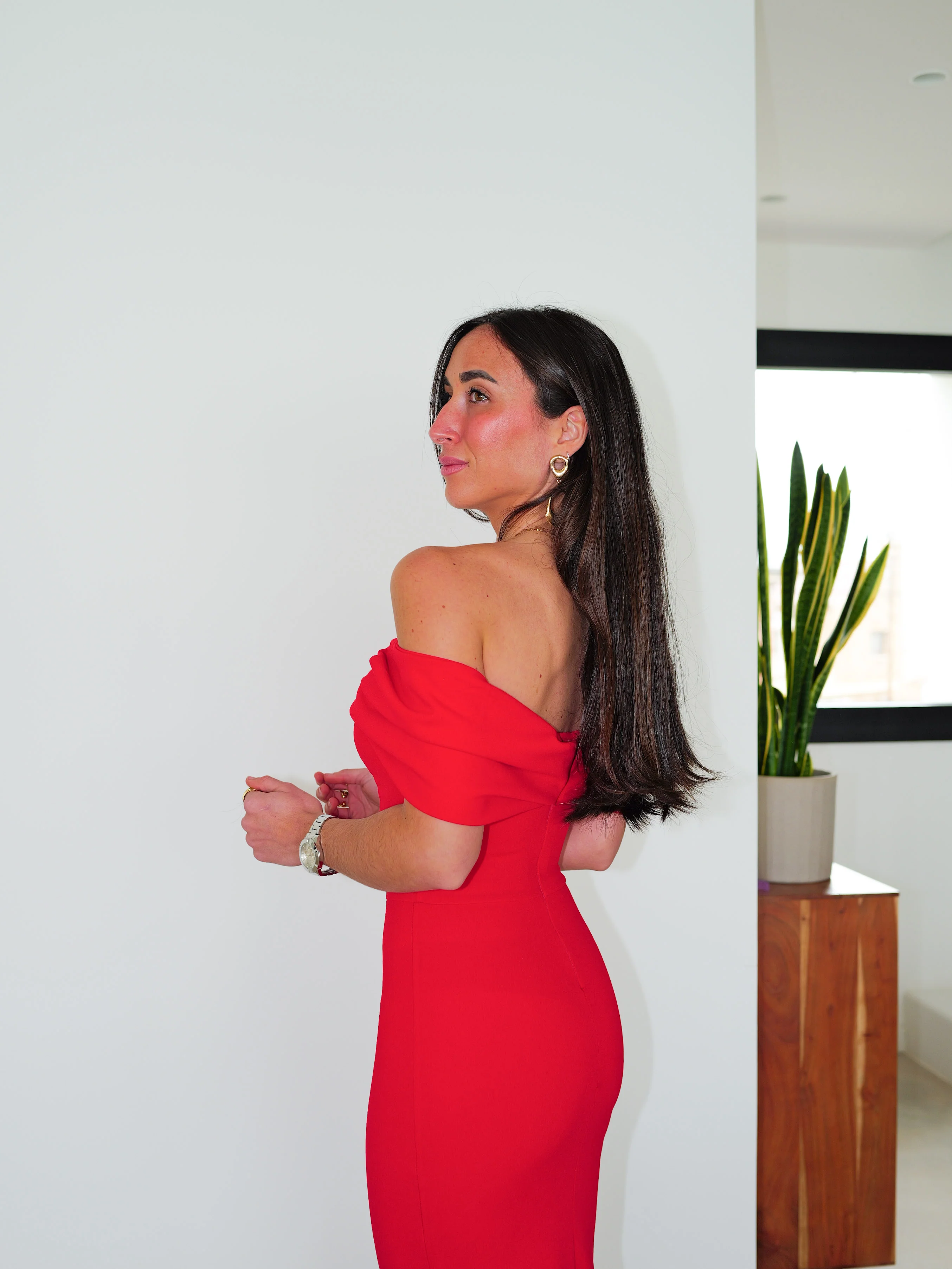 Vestido bardot efecto lazo rojo - Image 7