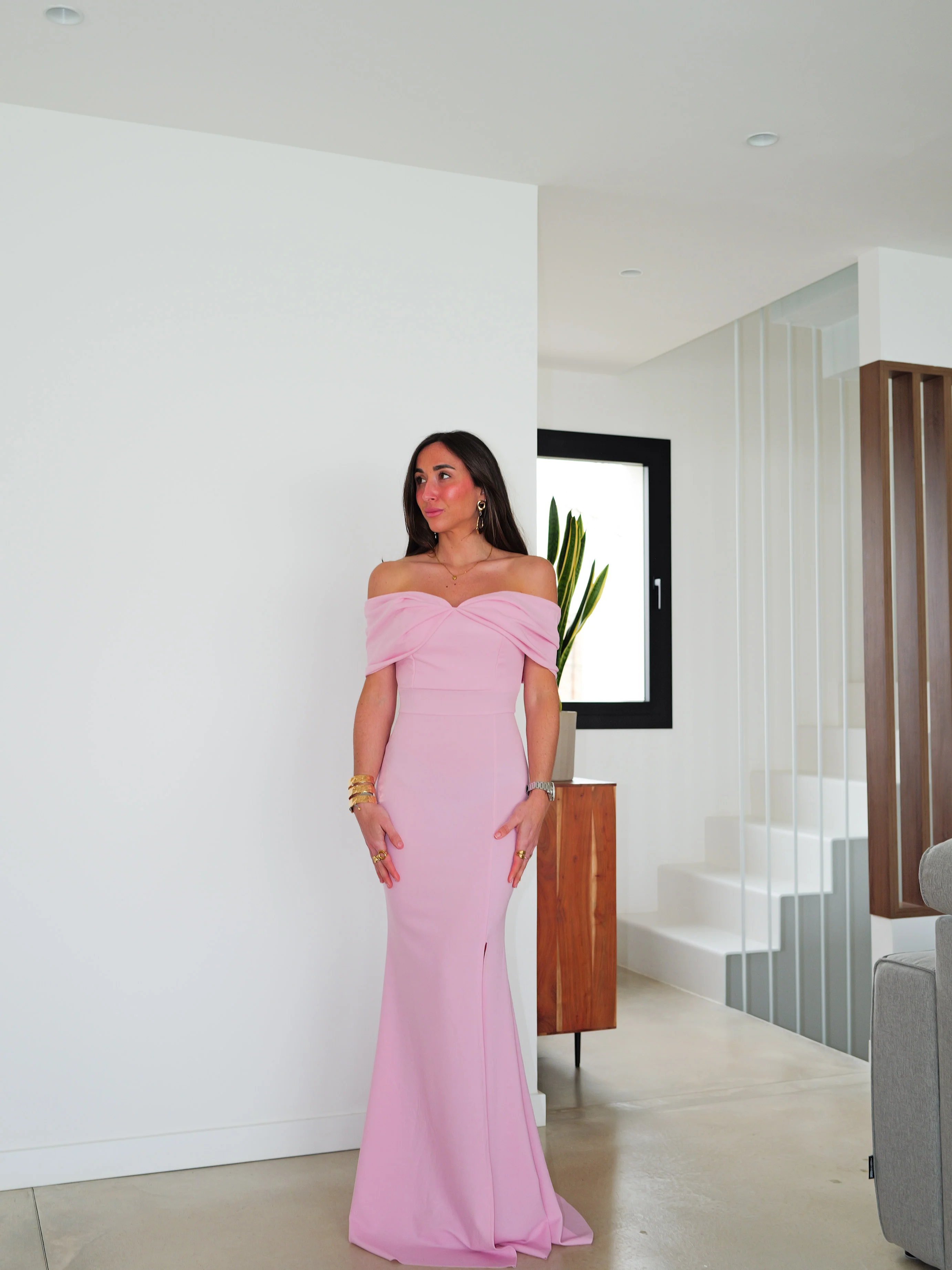 Vestido bardot efecto lazo rosa - Image 4