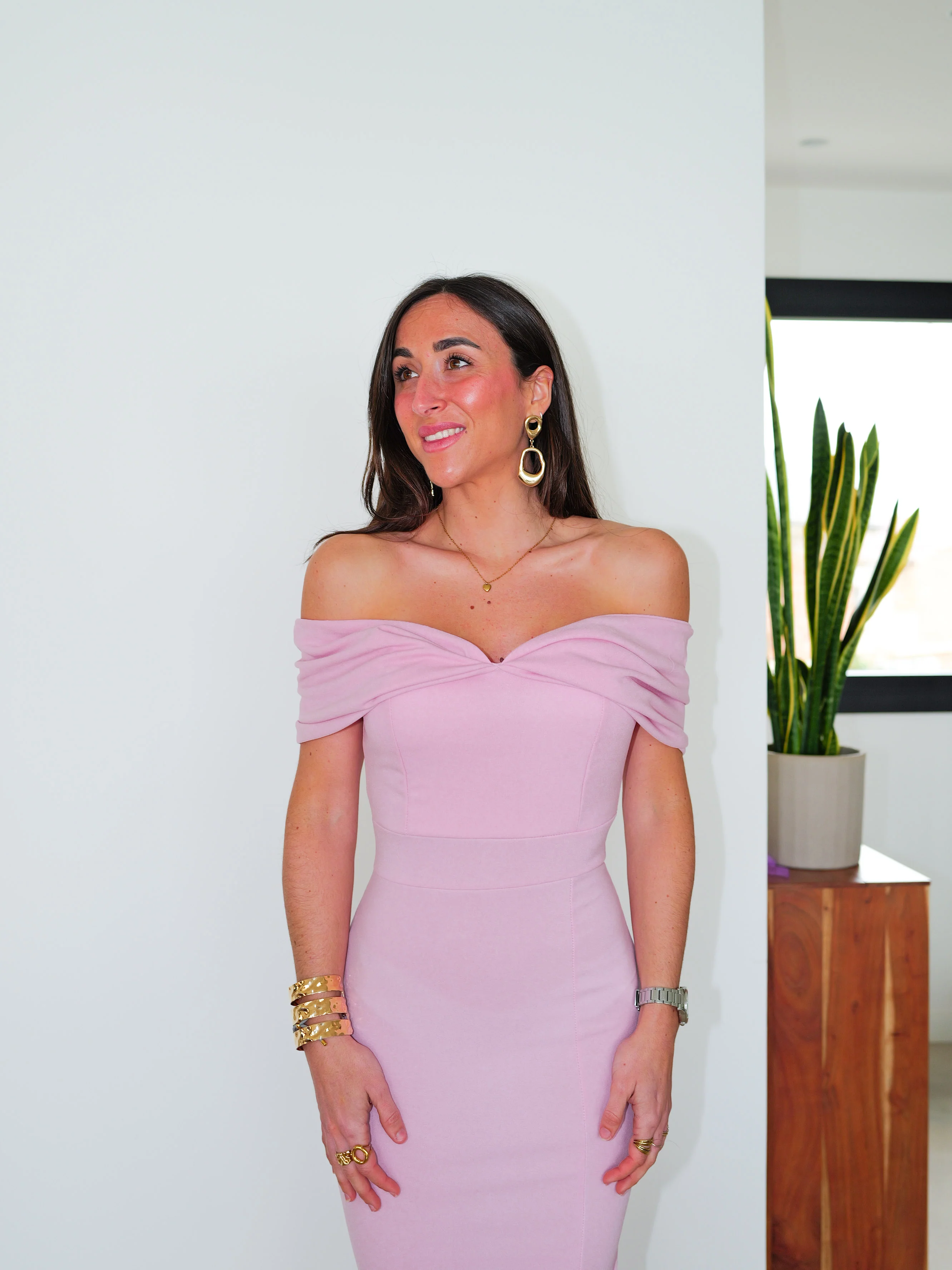 Vestido bardot efecto lazo rosa - Image 6