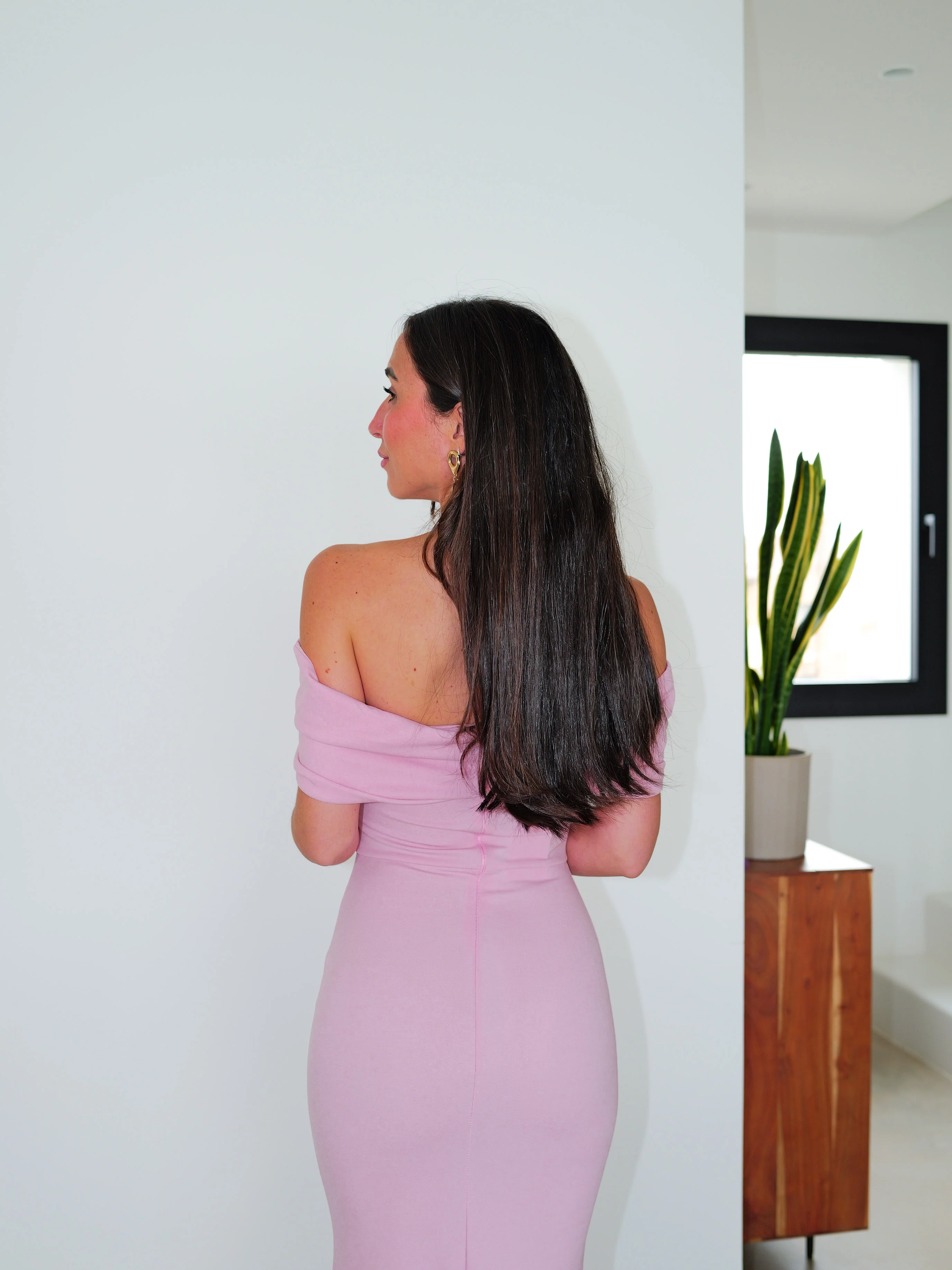 Vestido bardot efecto lazo rosa - Image 7
