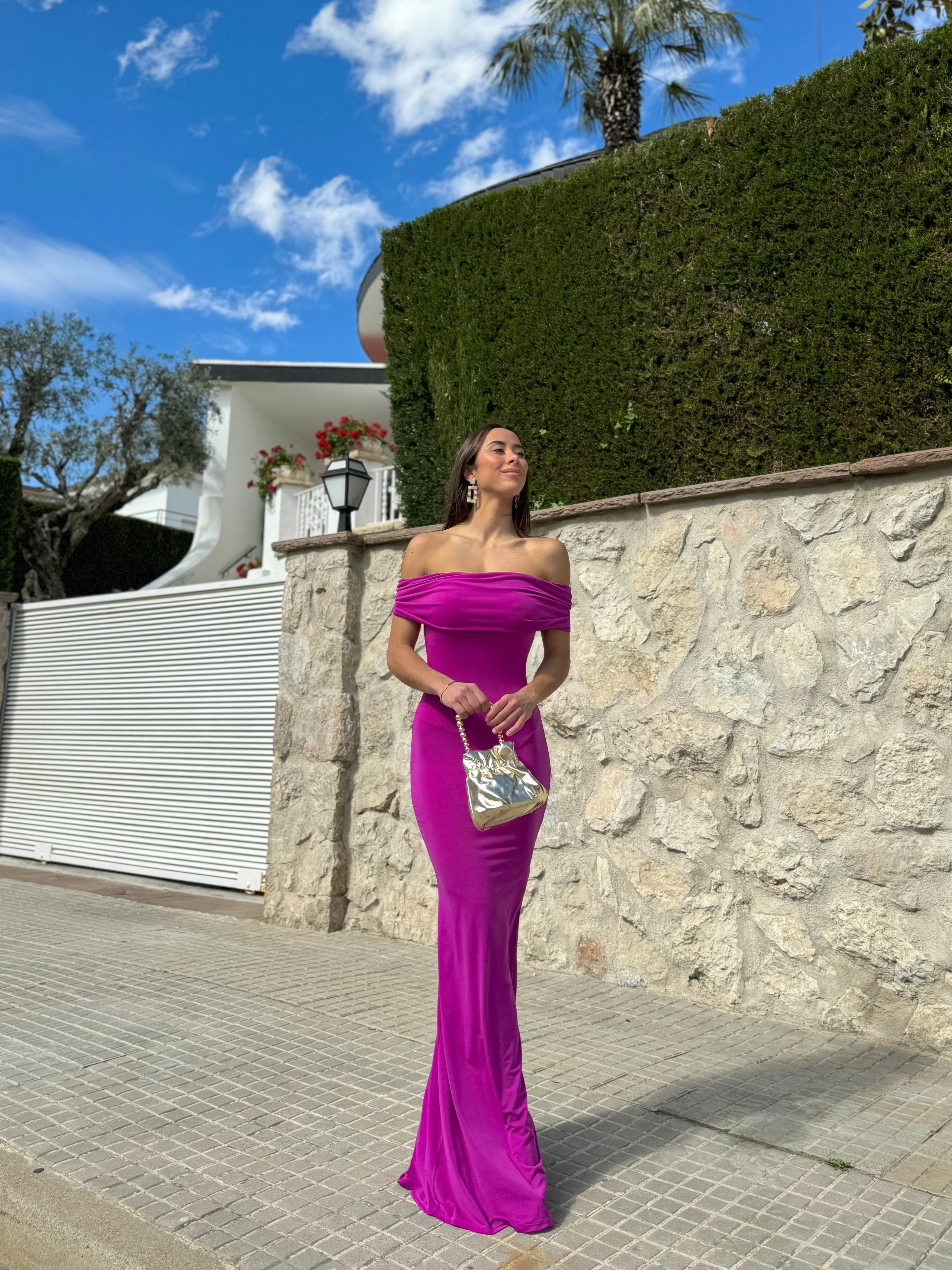 Vestido bardot espalda amarena - Image 2