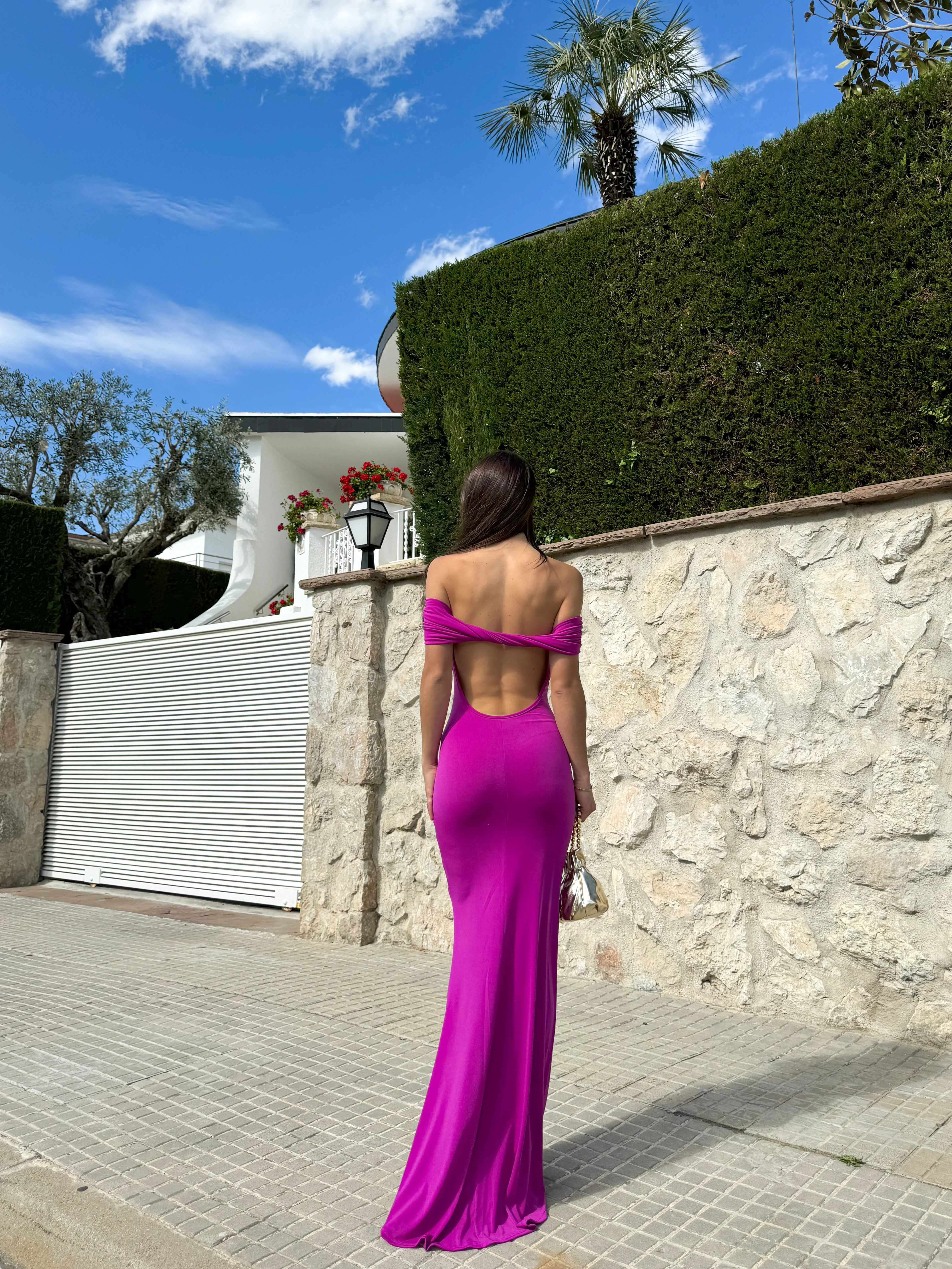 Vestido bardot espalda amarena - Image 7