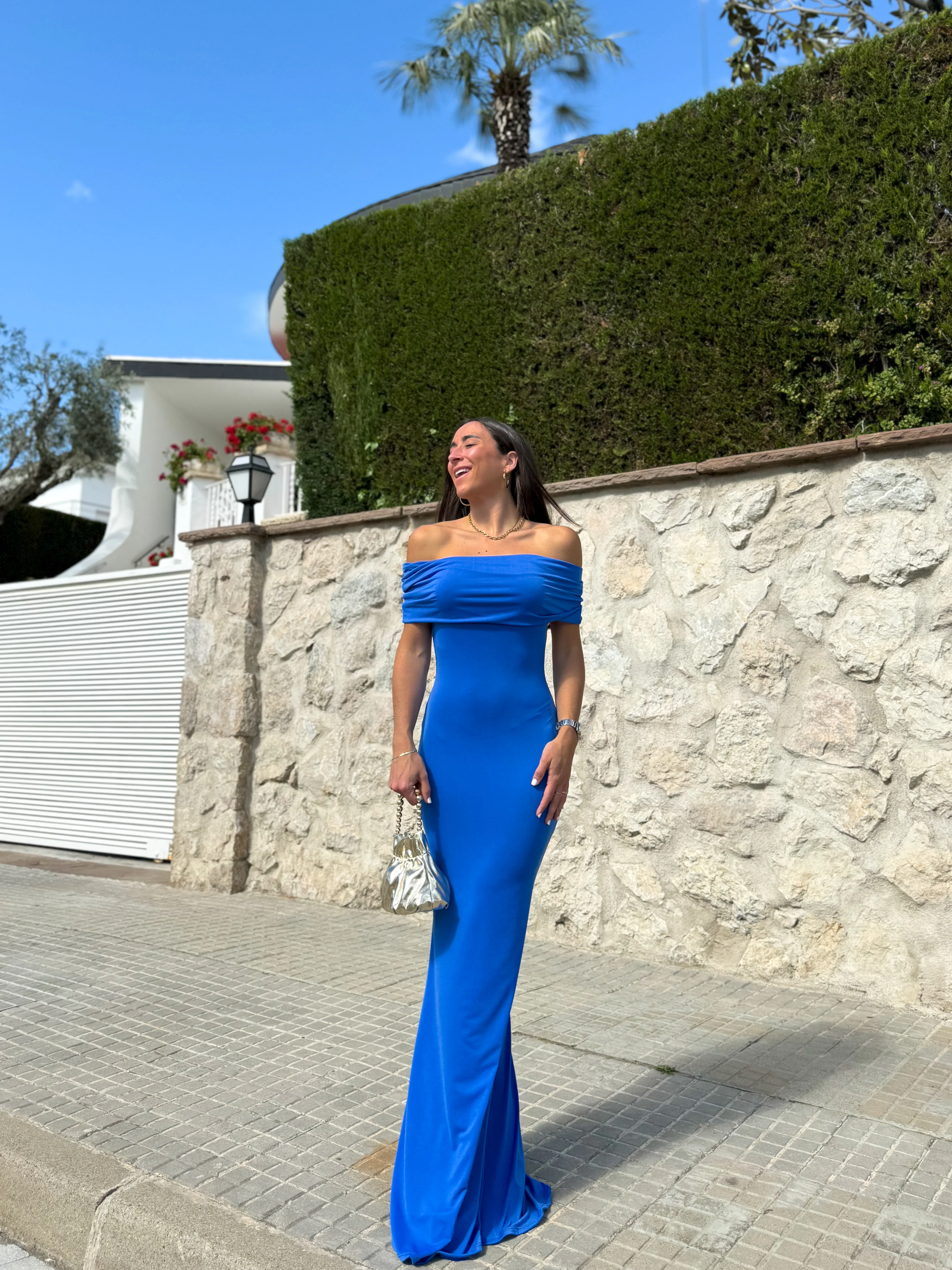 Vestido bardot espalda azul - Image 2