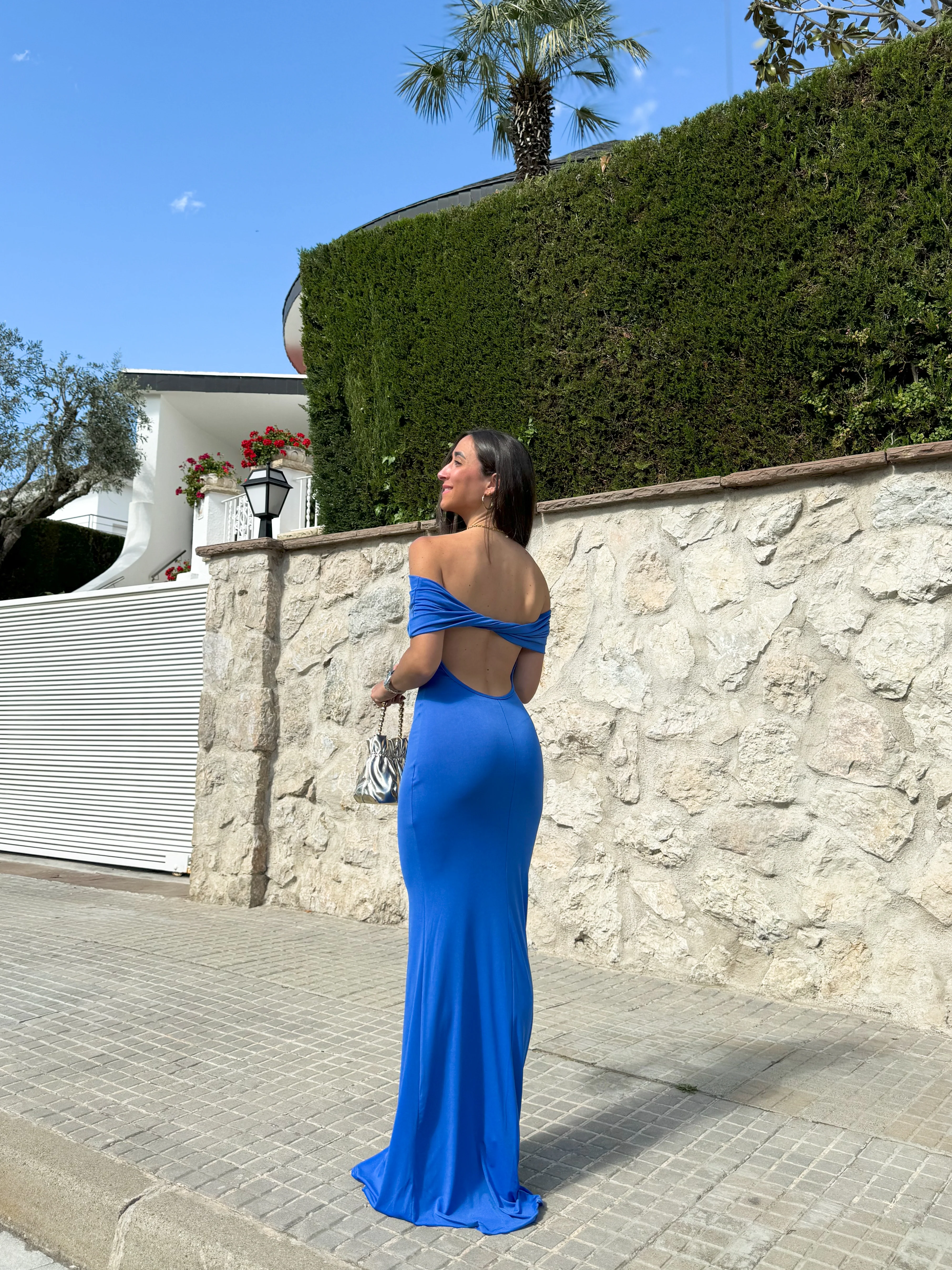 Vestido bardot espalda azul - Image 7
