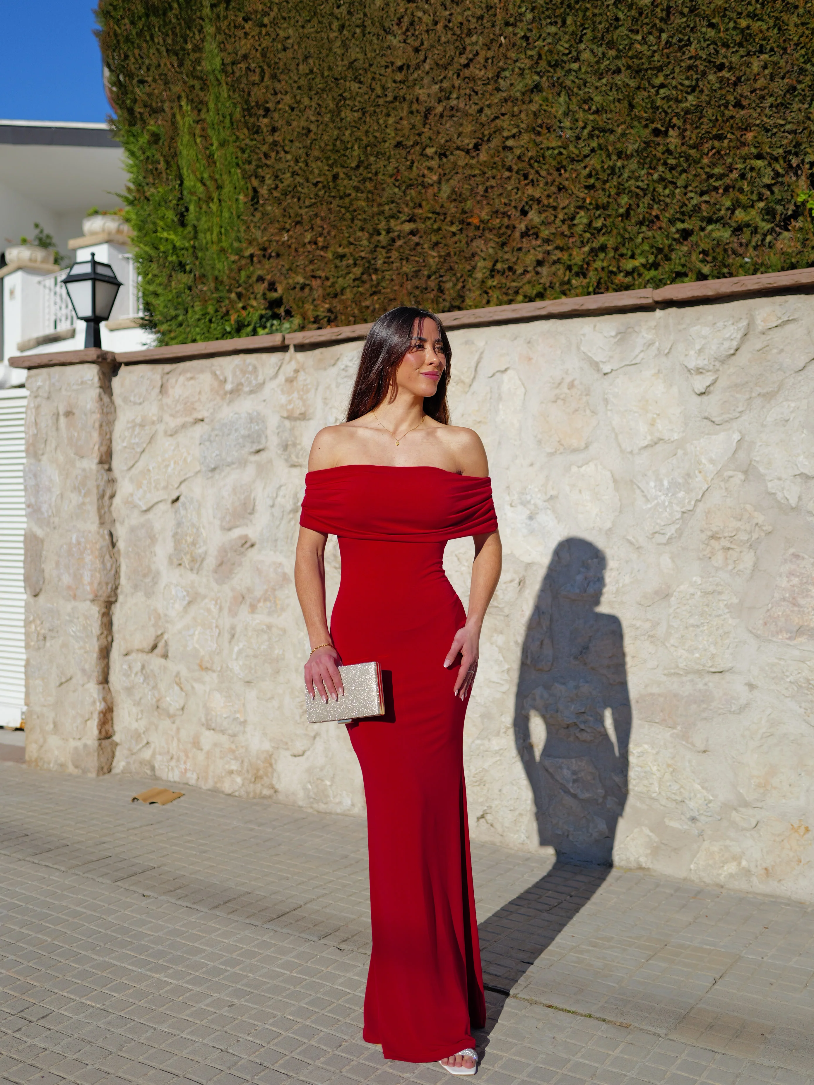Vestido bardot espalda burdeos - Image 2