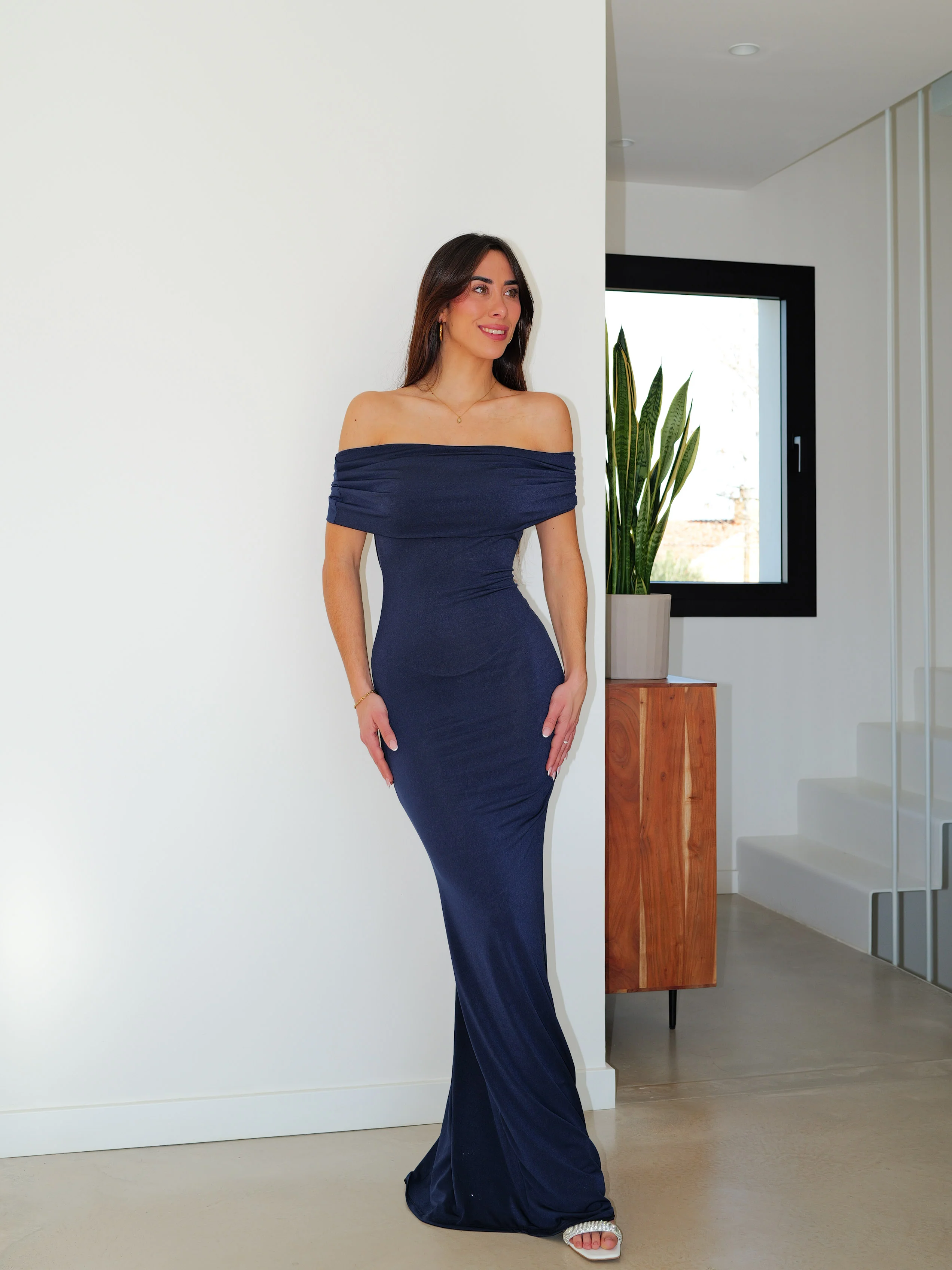 Vestido bardot espalda marino - Image 5