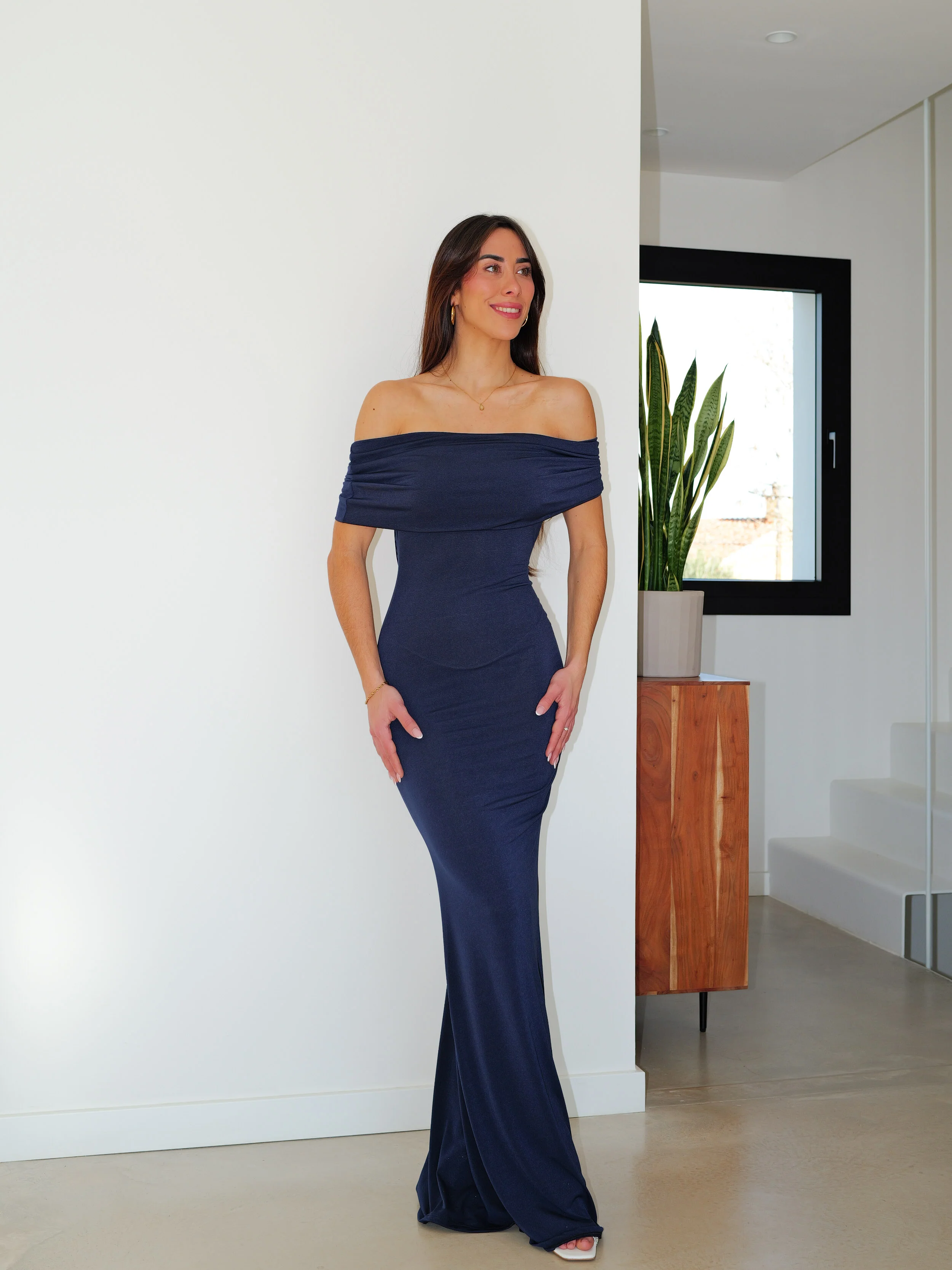Vestido bardot espalda marino - Image 6