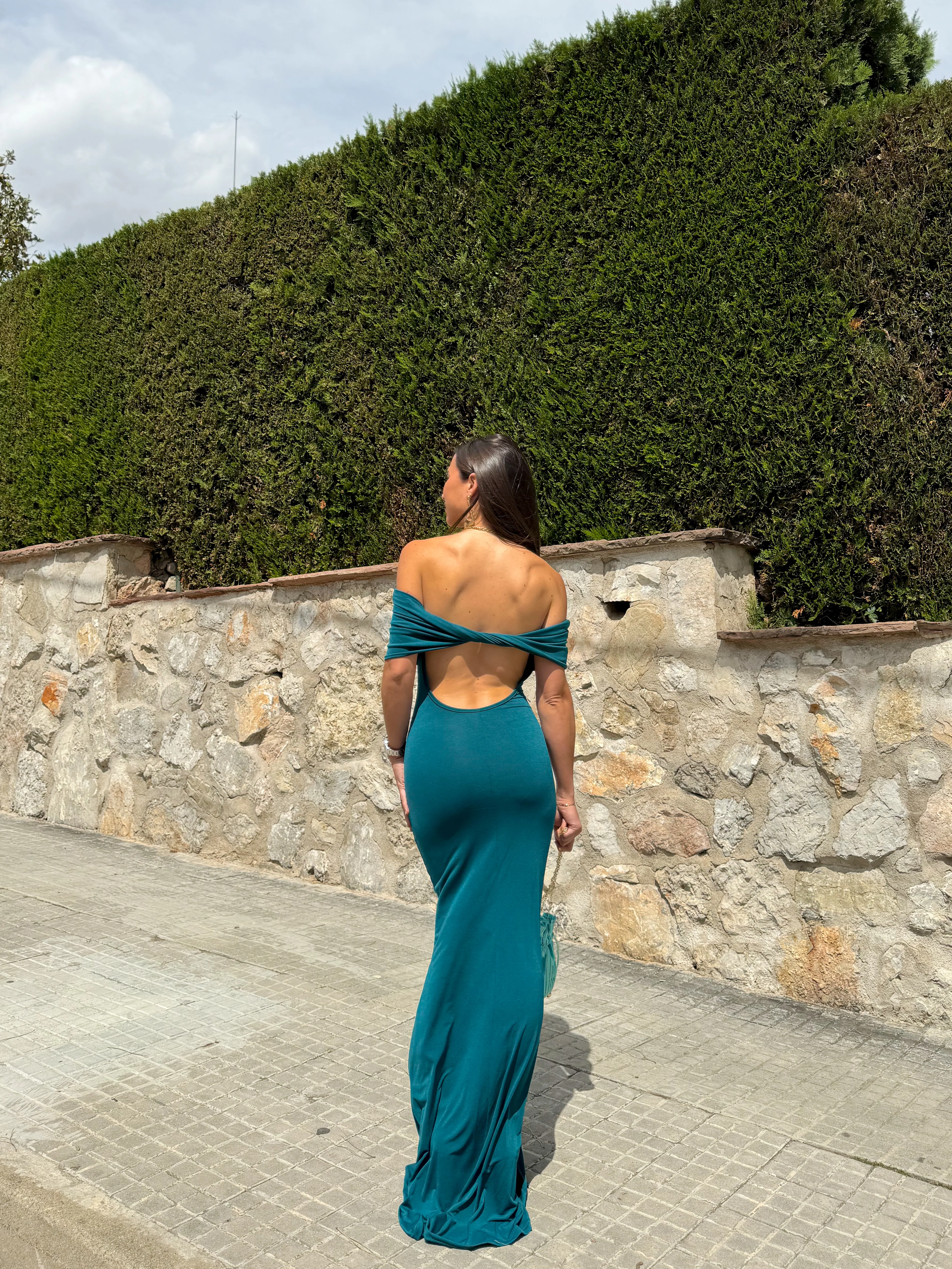 Vestido bardot espalda petróleo - Image 6