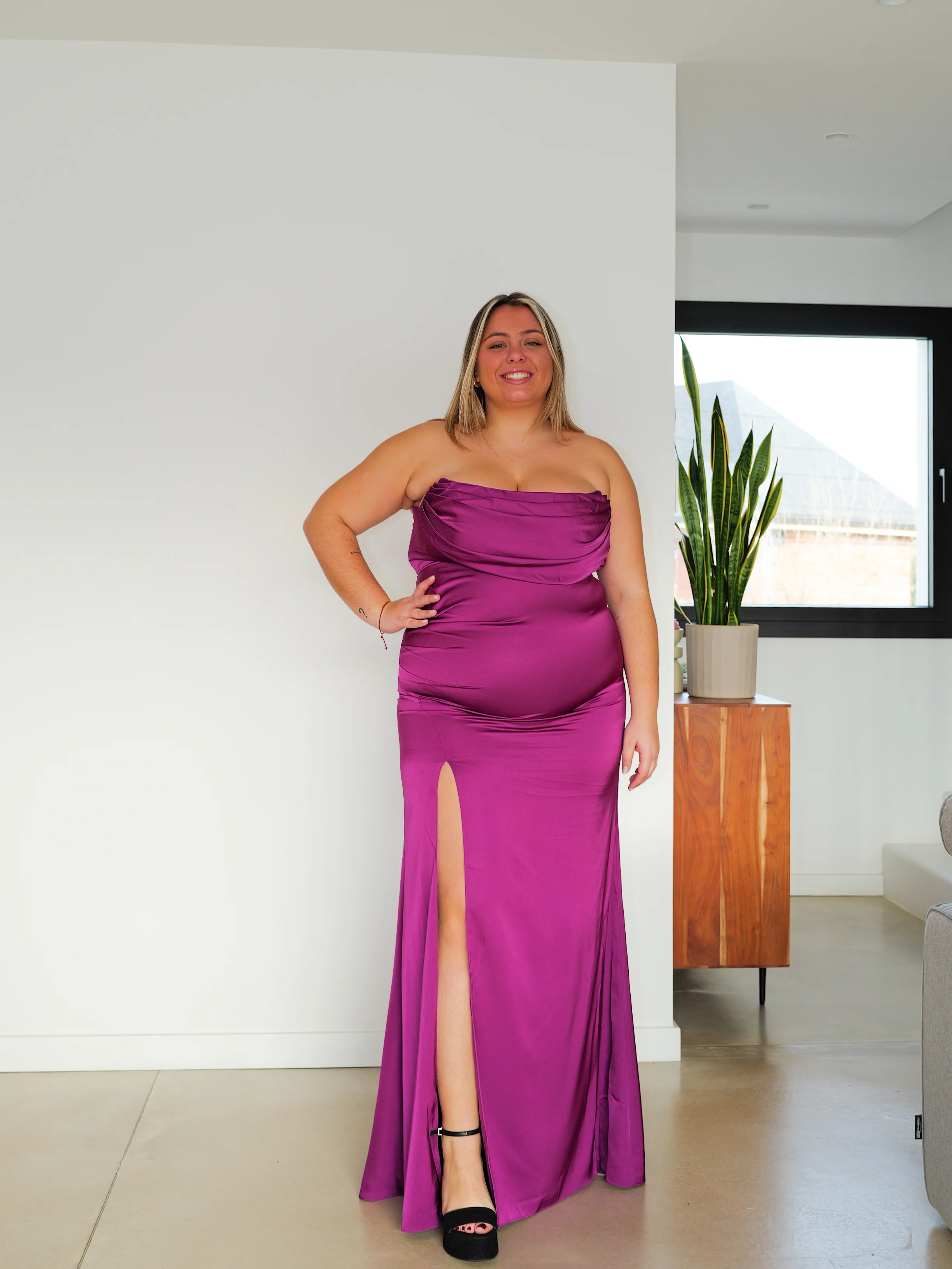 Vestido corsé palabra drapeado amarena - Image 4