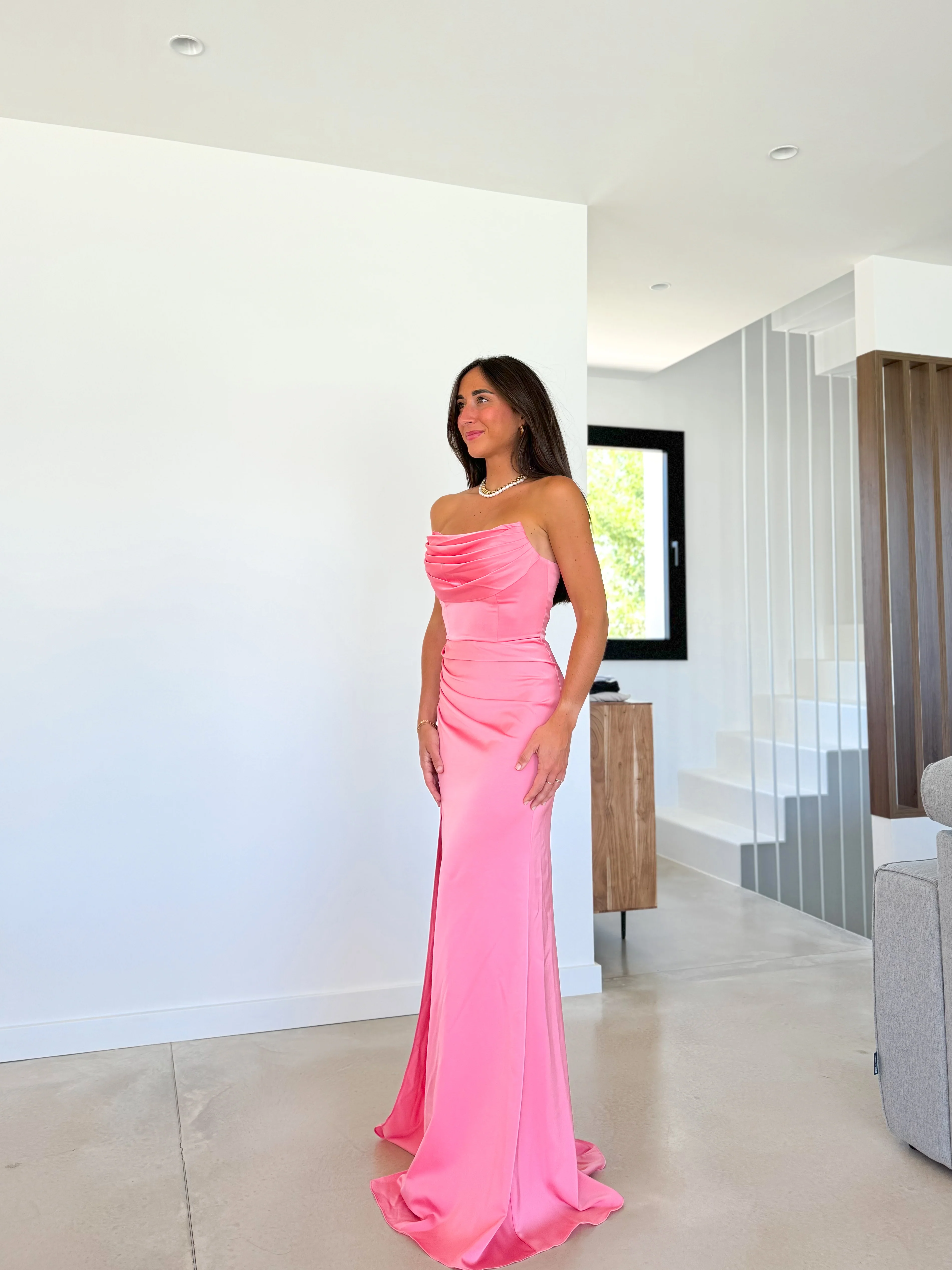 Vestido corsé bandas drapeado rosa - Image 4
