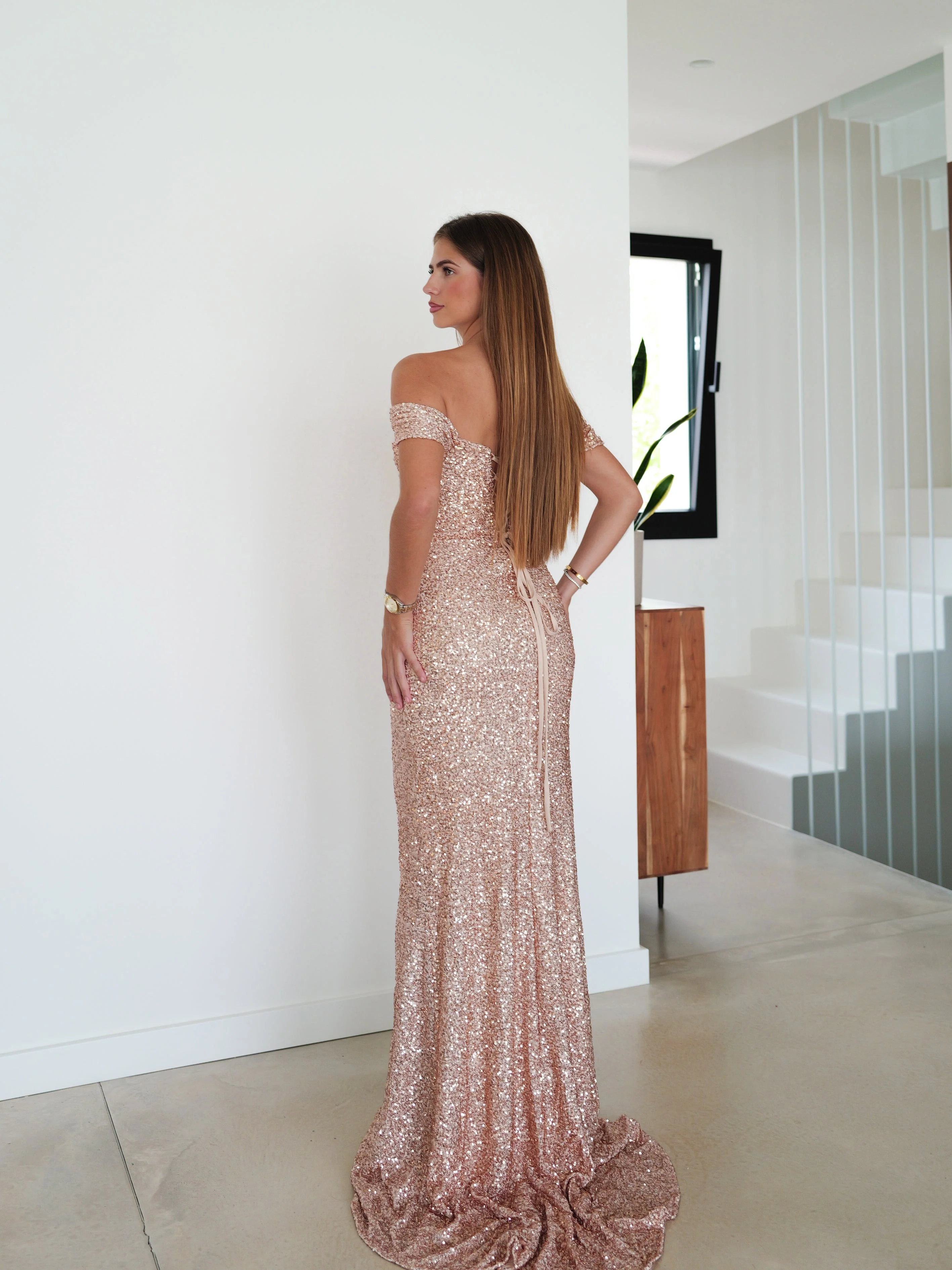 Vestido corse manguitos glitter rosa - Image 6