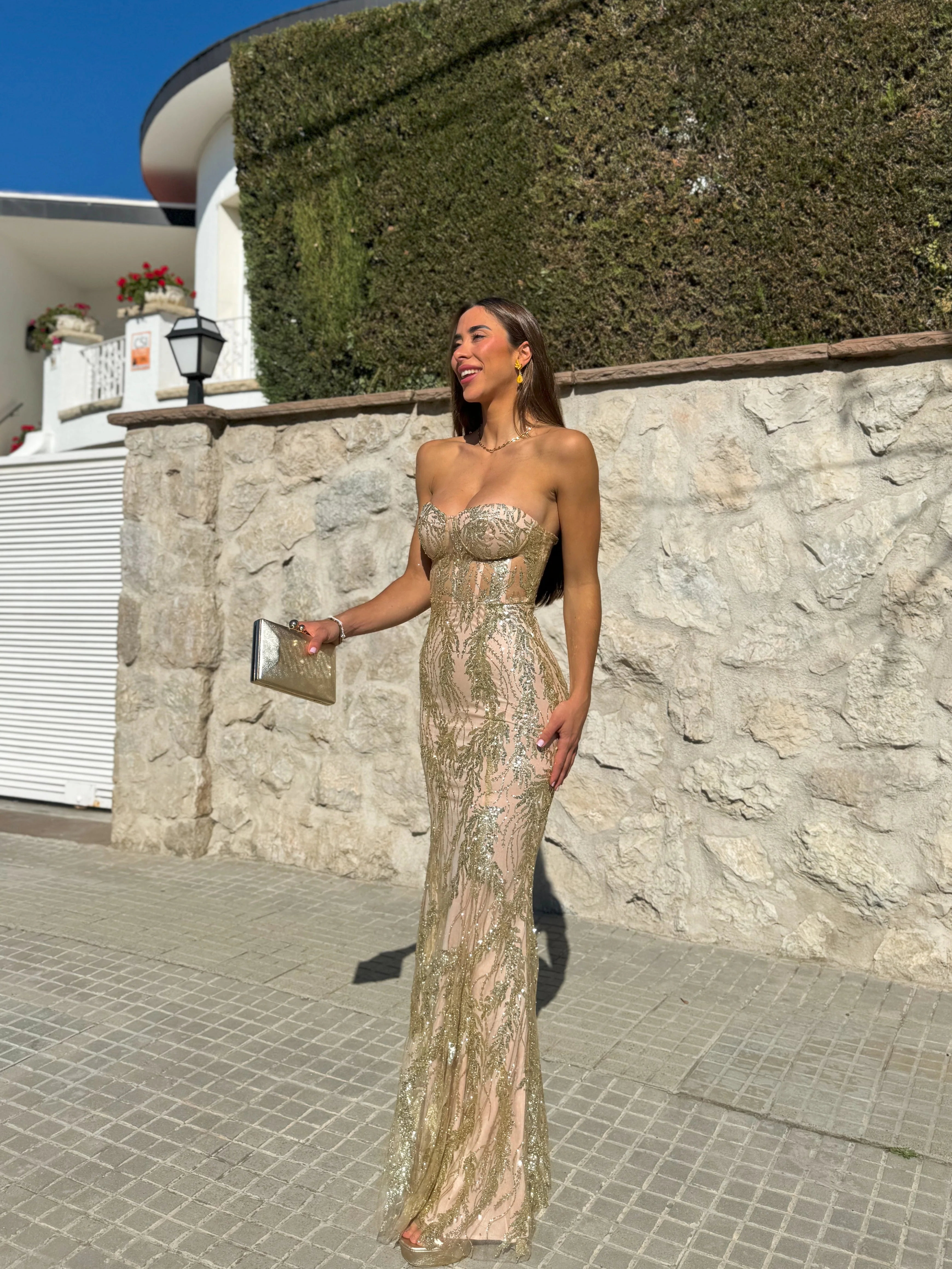 Vestido corse pedreria dorado - Image 4