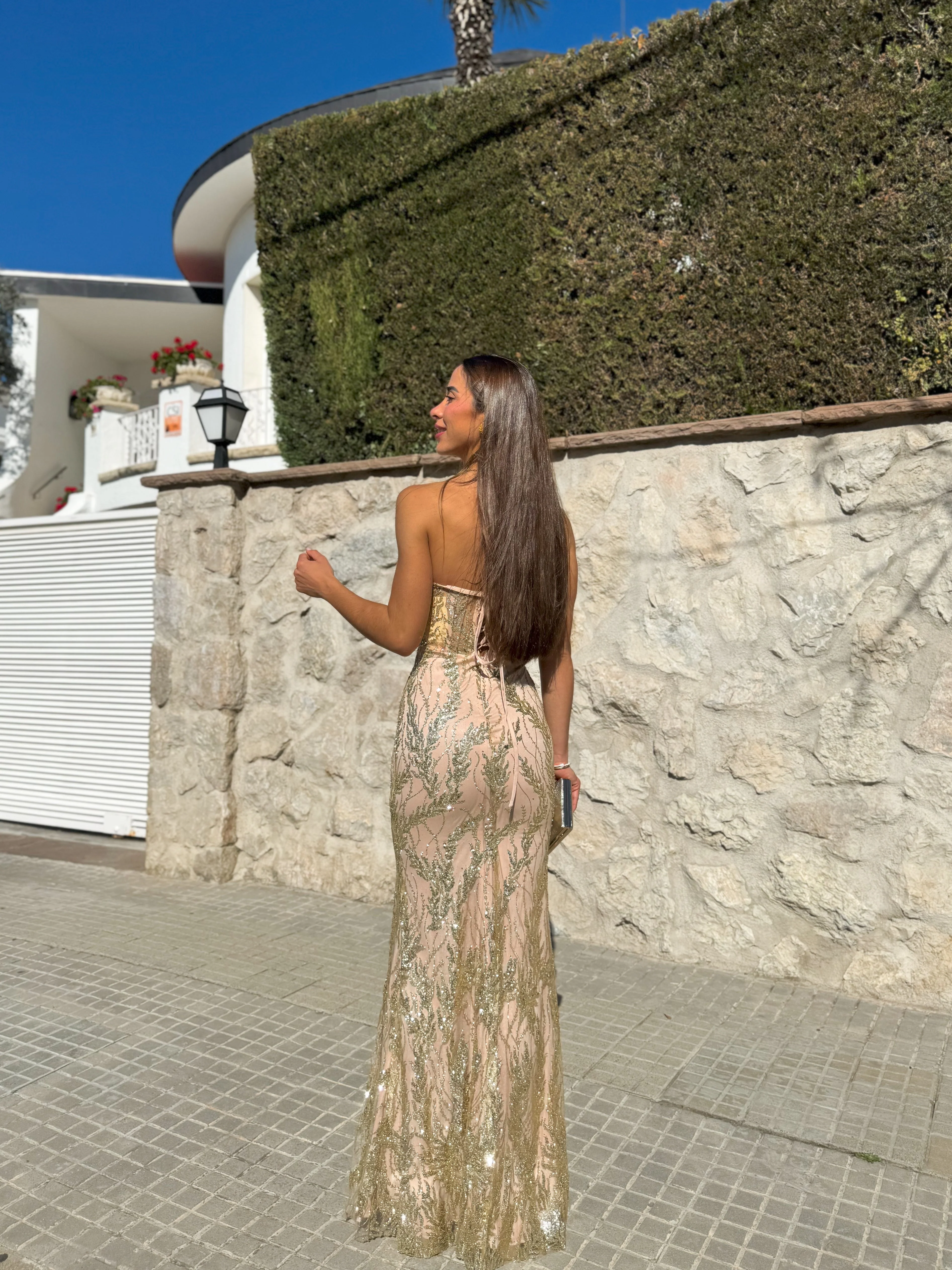 Vestido corse pedreria dorado - Image 5