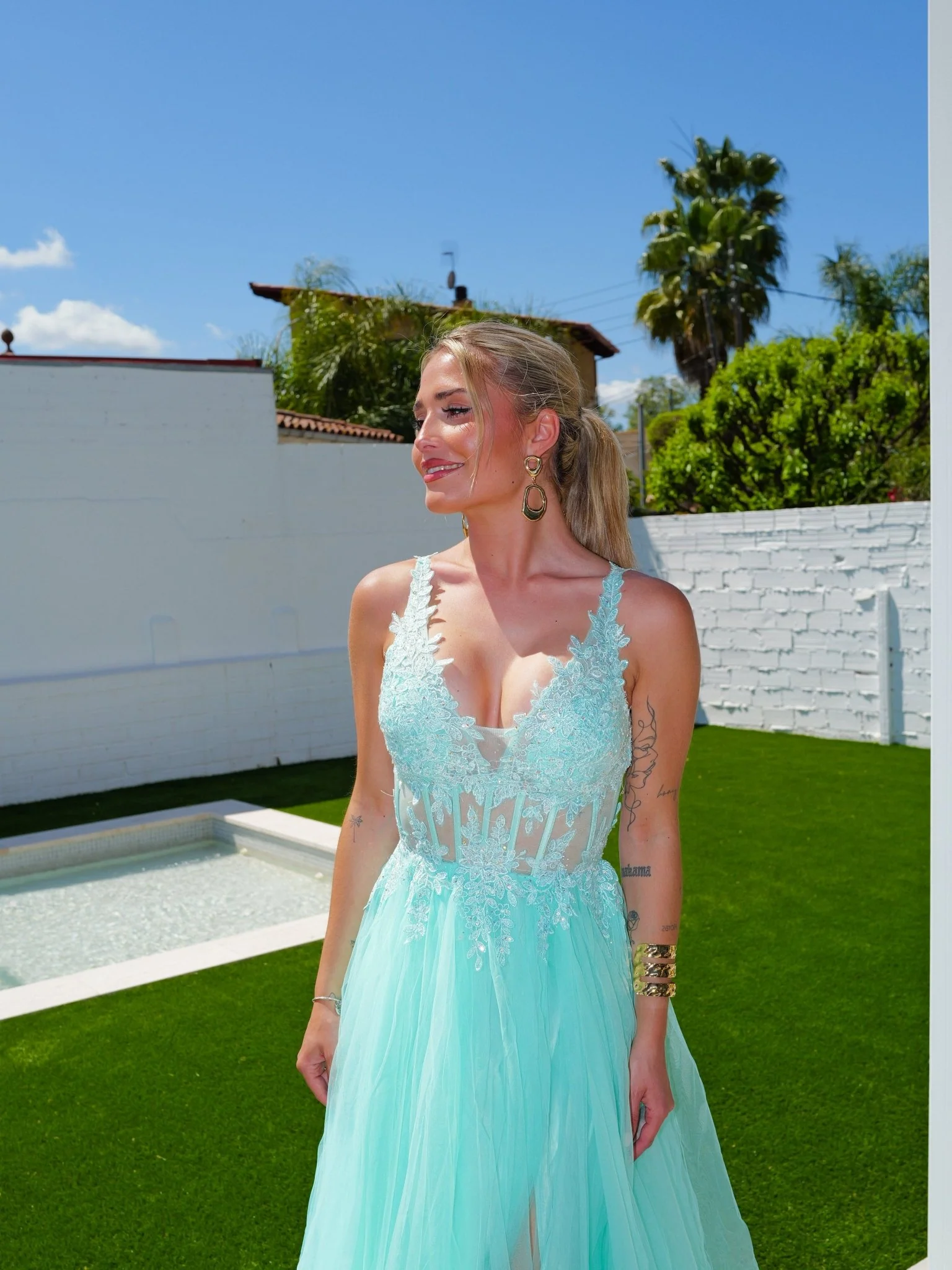 Vestido corsé pico tulle menta - Image 6