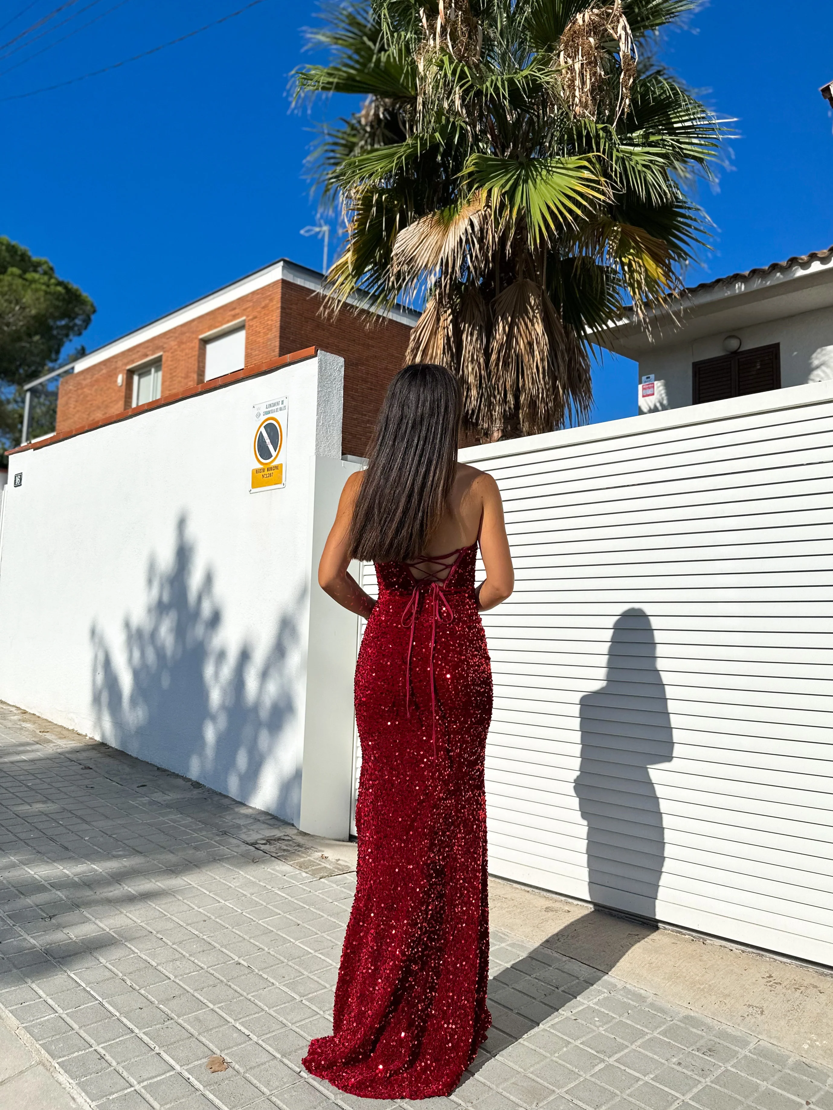Vestido corse sirena glitter burdeos - Image 3