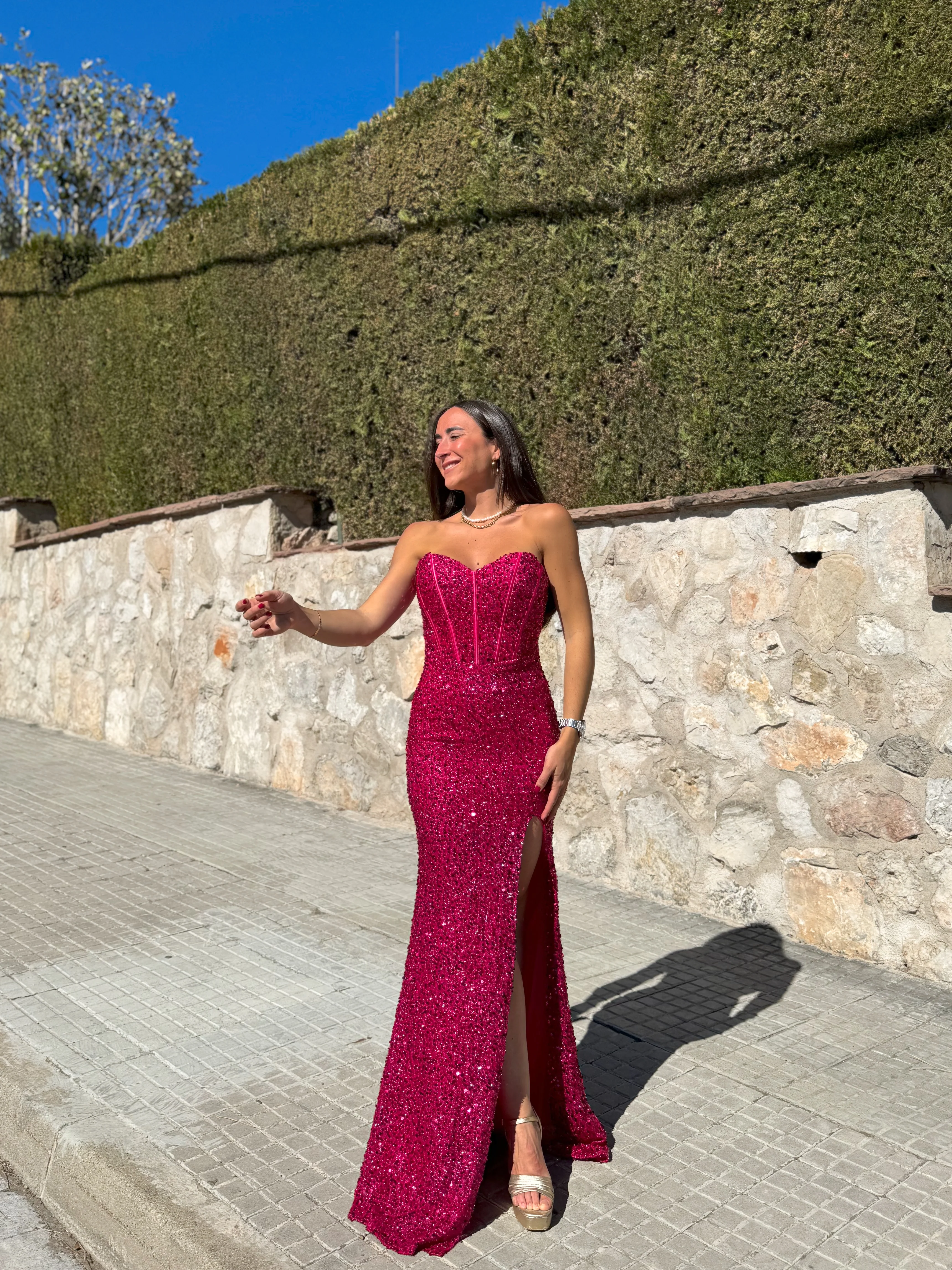 Vestido corse sirena glitter fucsia - Image 2
