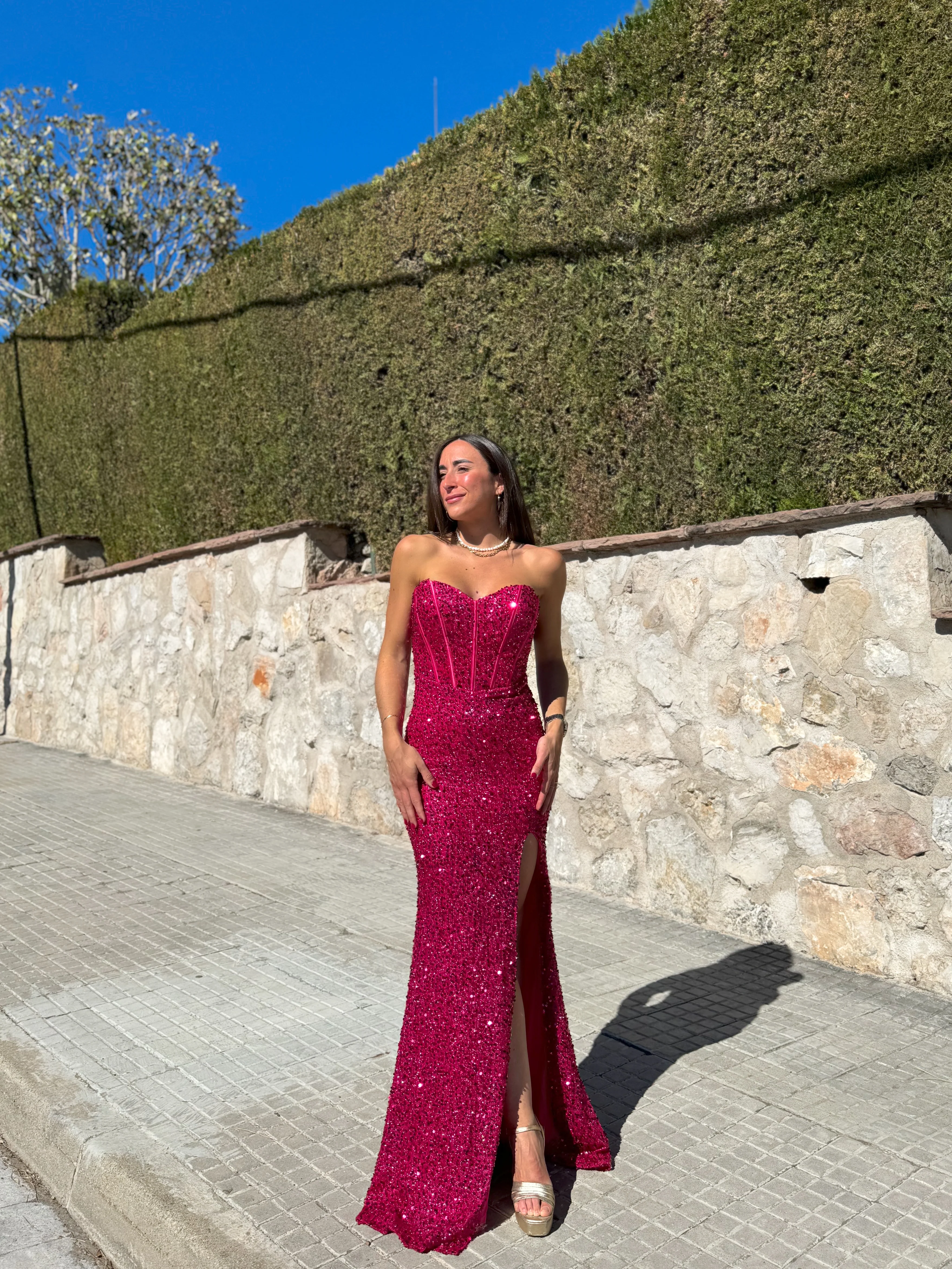Vestido corse sirena glitter fucsia - Image 3
