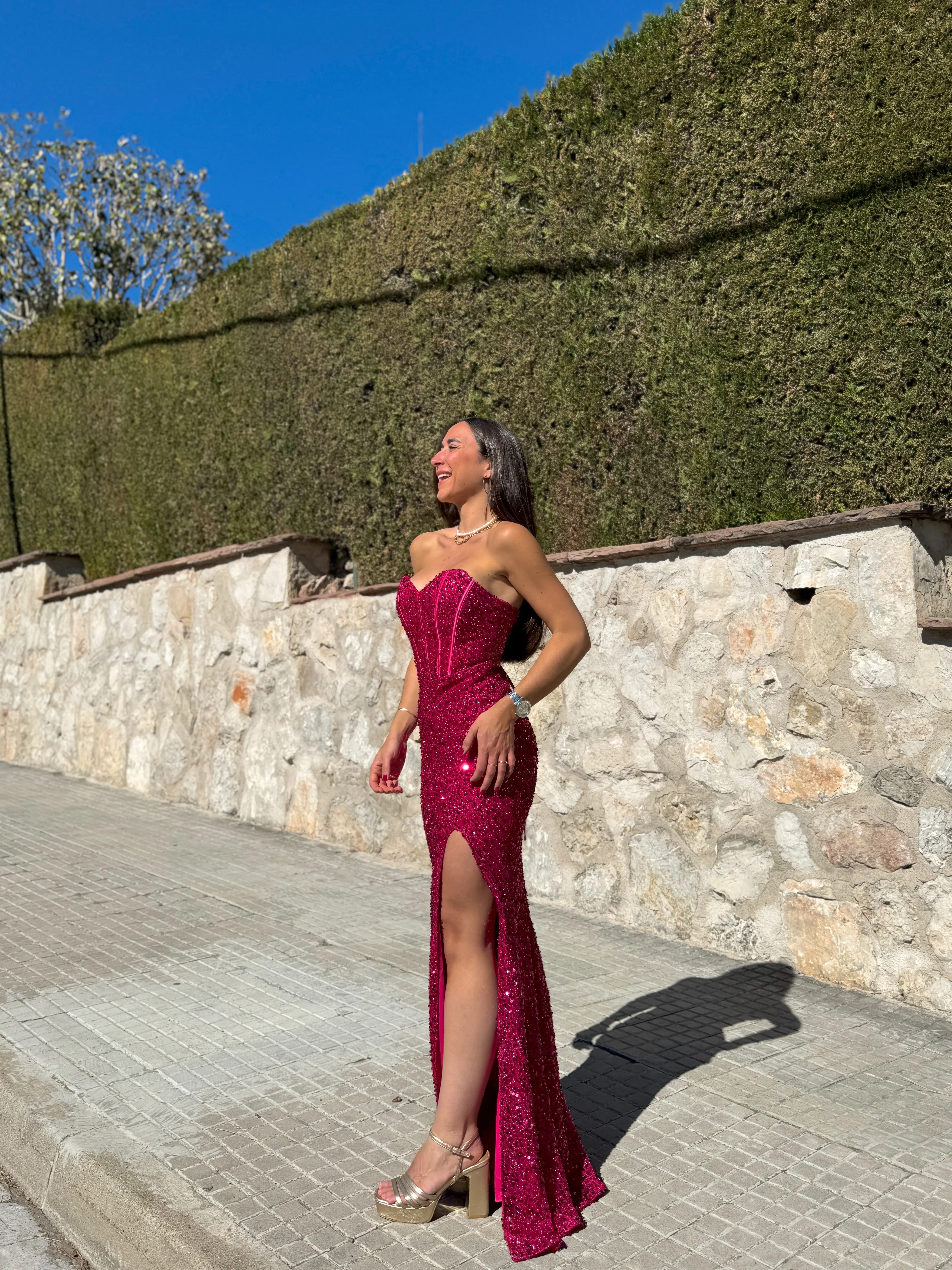 Vestido corse sirena glitter fucsia - Image 6