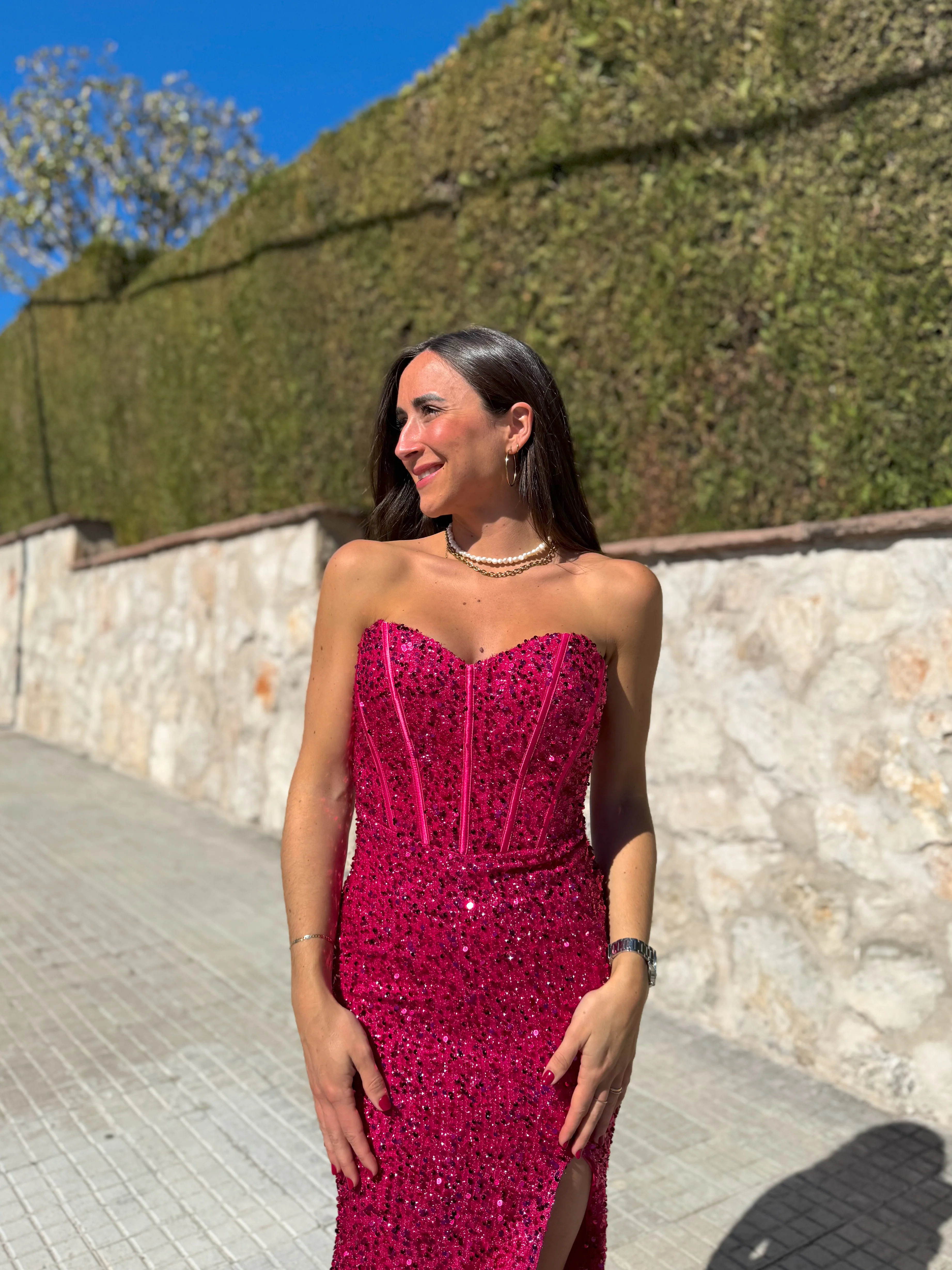 Vestido corse sirena glitter fucsia - Image 7