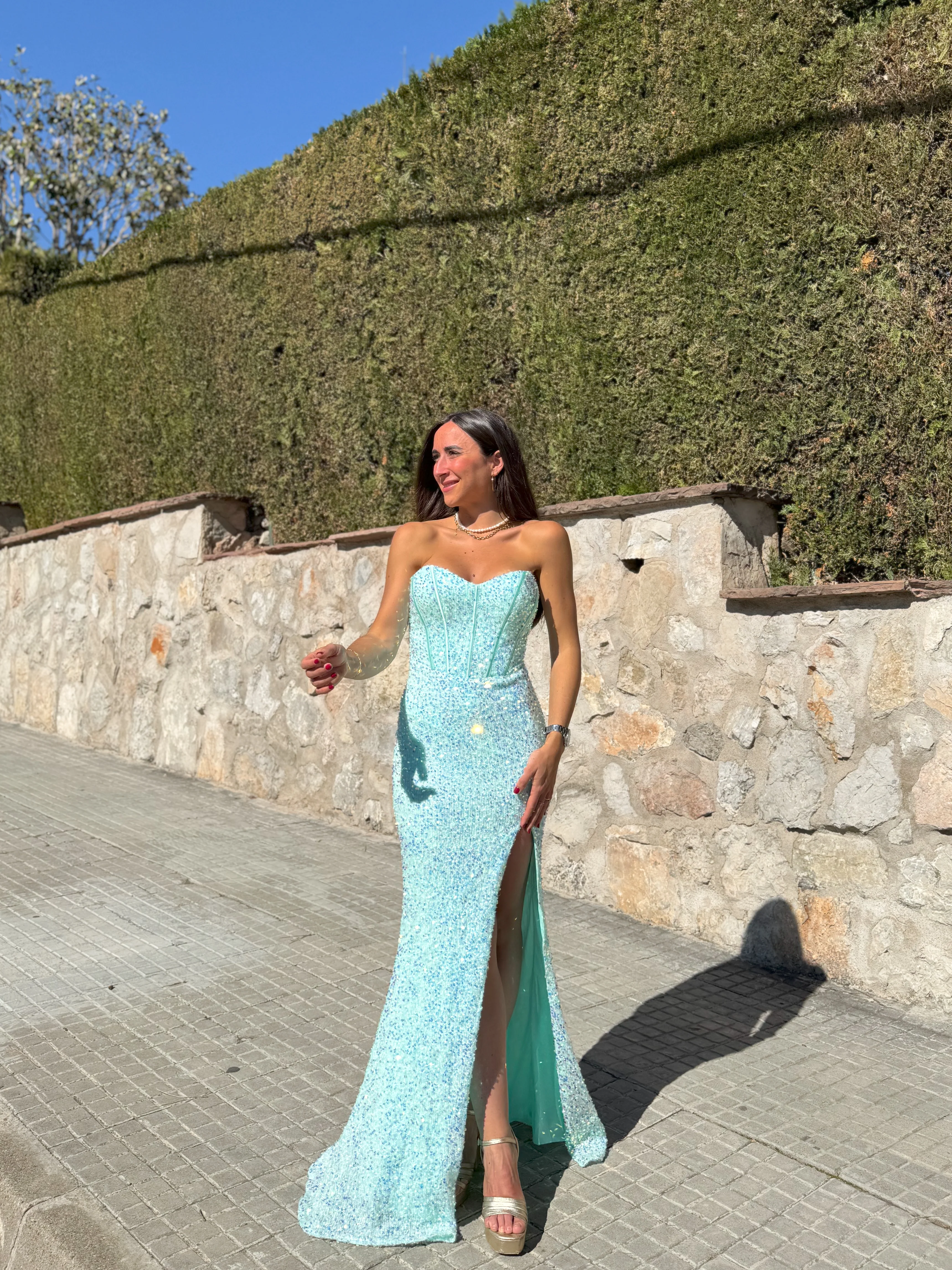 Vestido corse sirena glitter turquesa - Image 2