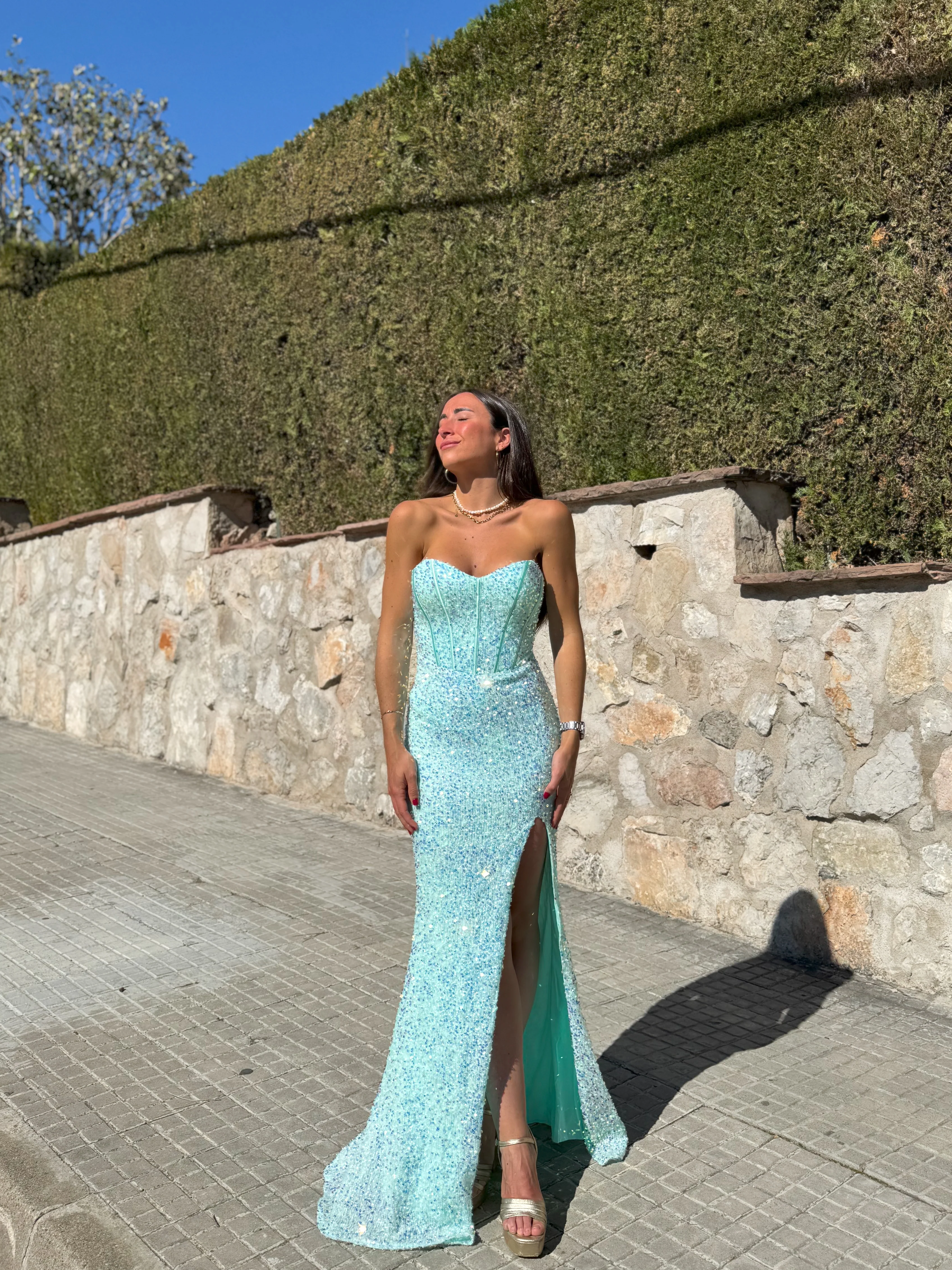 Vestido corse sirena glitter turquesa - Image 3