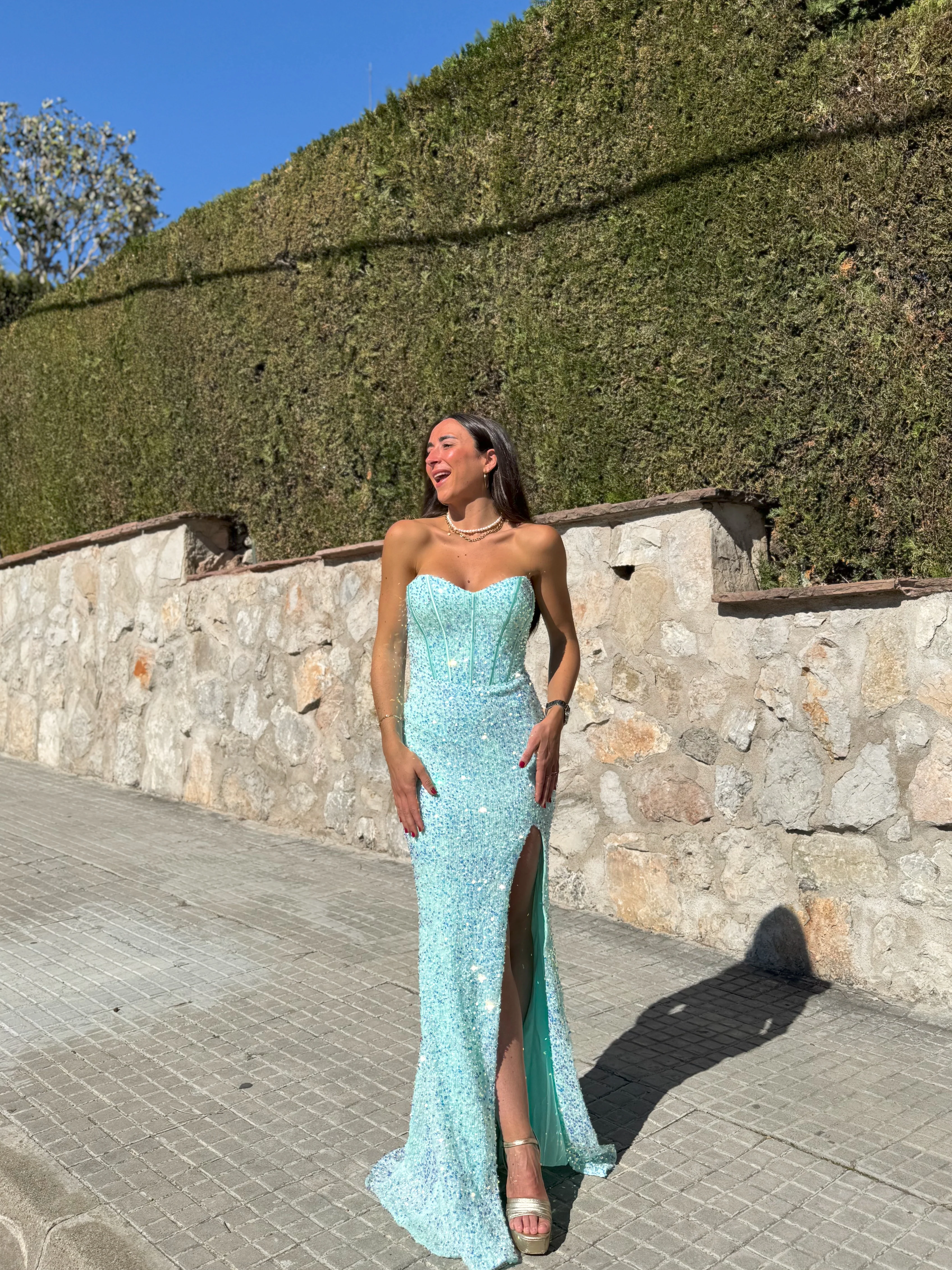 Vestido corse sirena glitter turquesa - Image 4