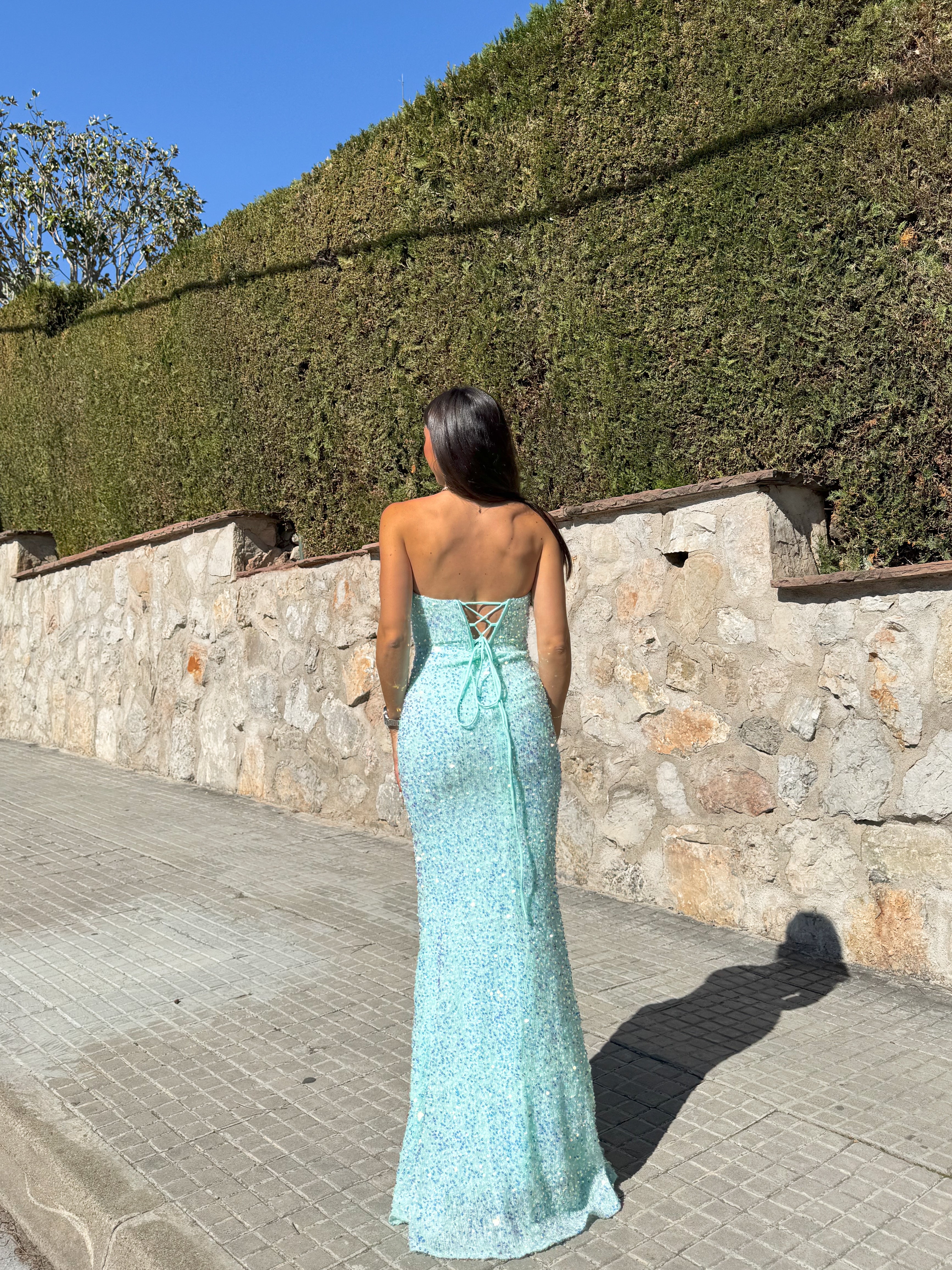 Vestido corse sirena glitter turquesa - Image 5